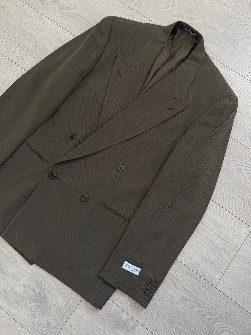 Giorgio Armani 1980s Peaked Lapel Double Breasted Brown Wool Sport Jacket Blazer - Size M