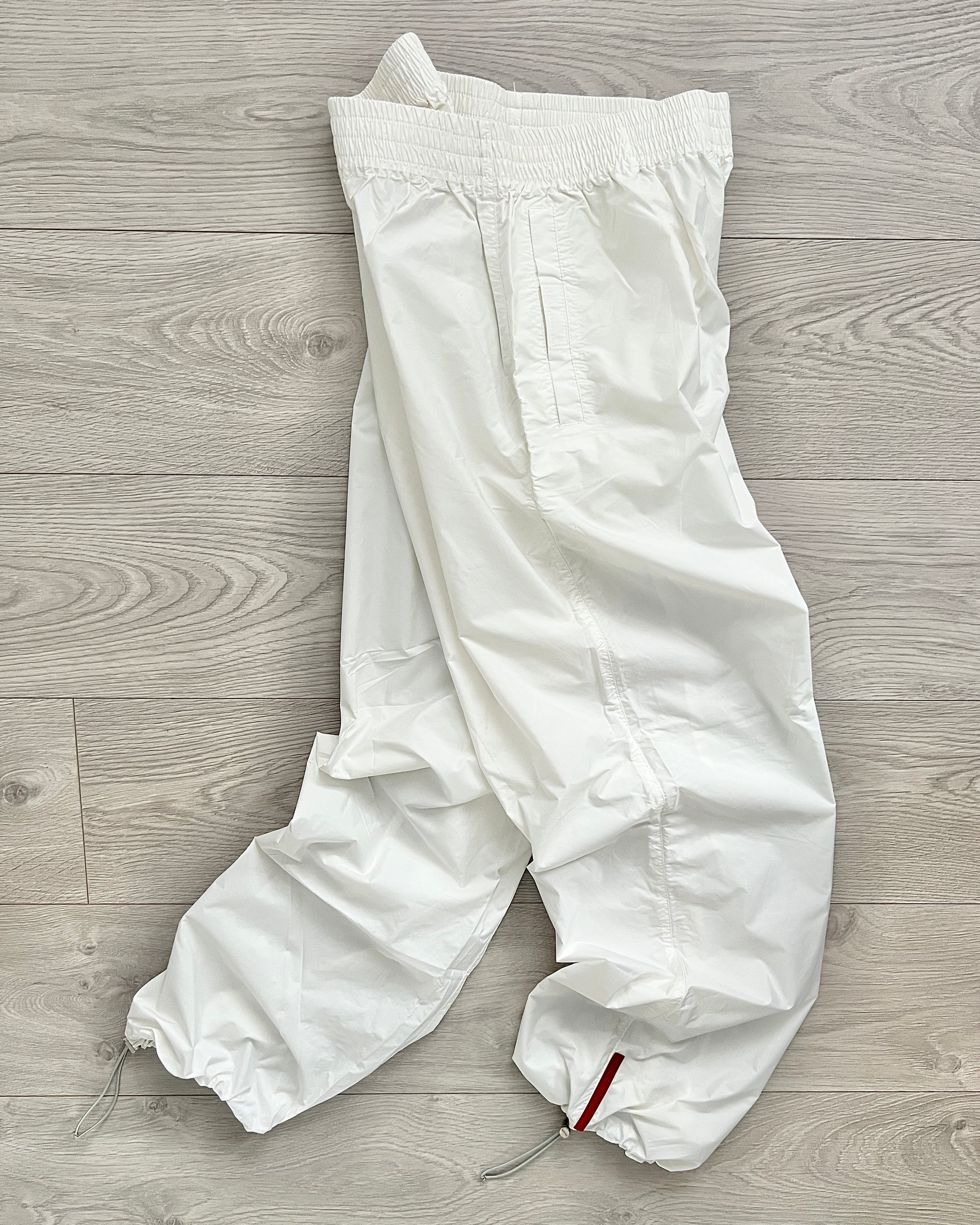 Prada Sport SS2002 Technical Baggy Nylon Bungee Hem Red Tab Pants - Size M