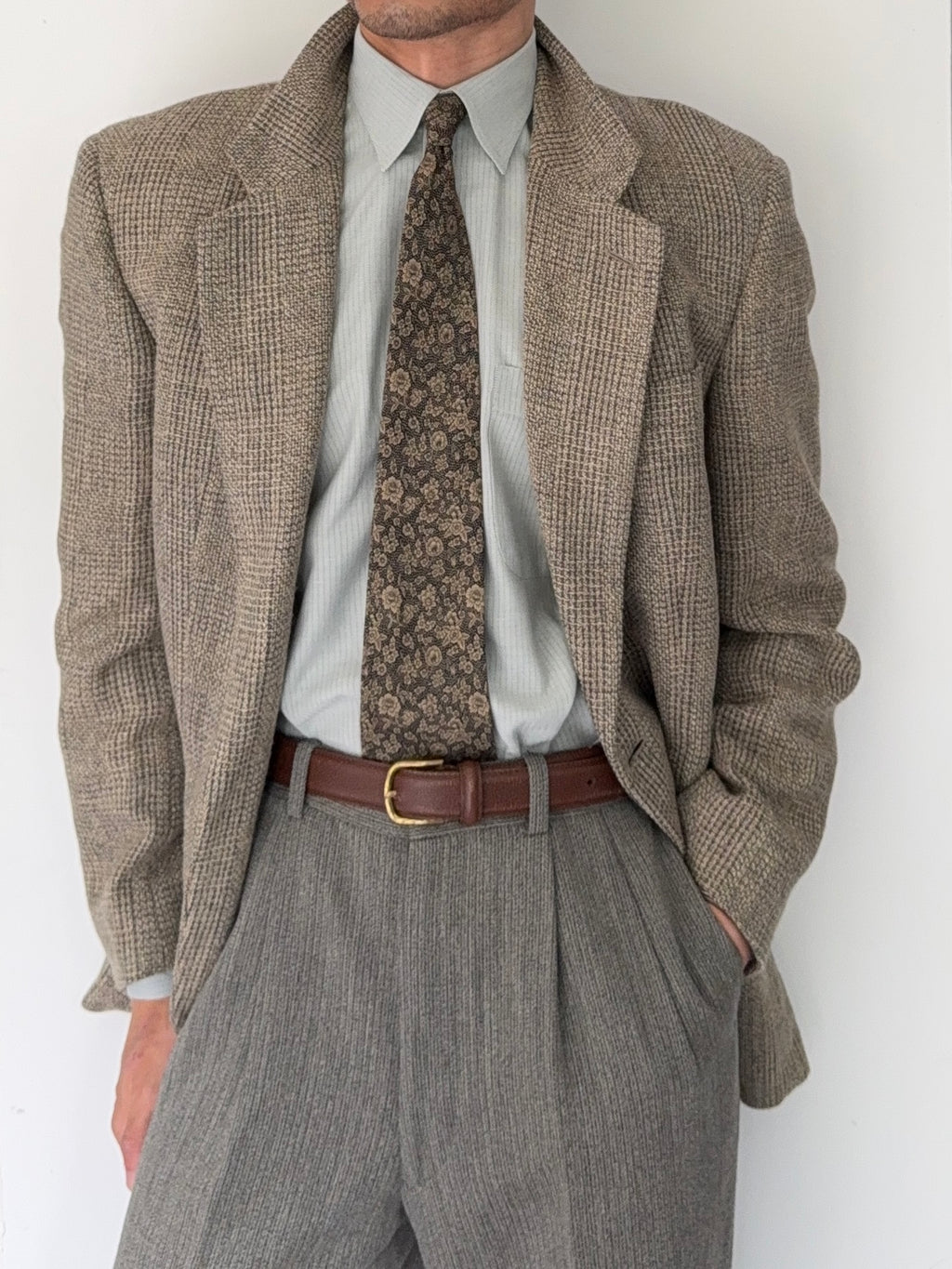 Giorgio Armani Black Label 1990s Textured Wool Check Sports Jacket Blazer - Size M