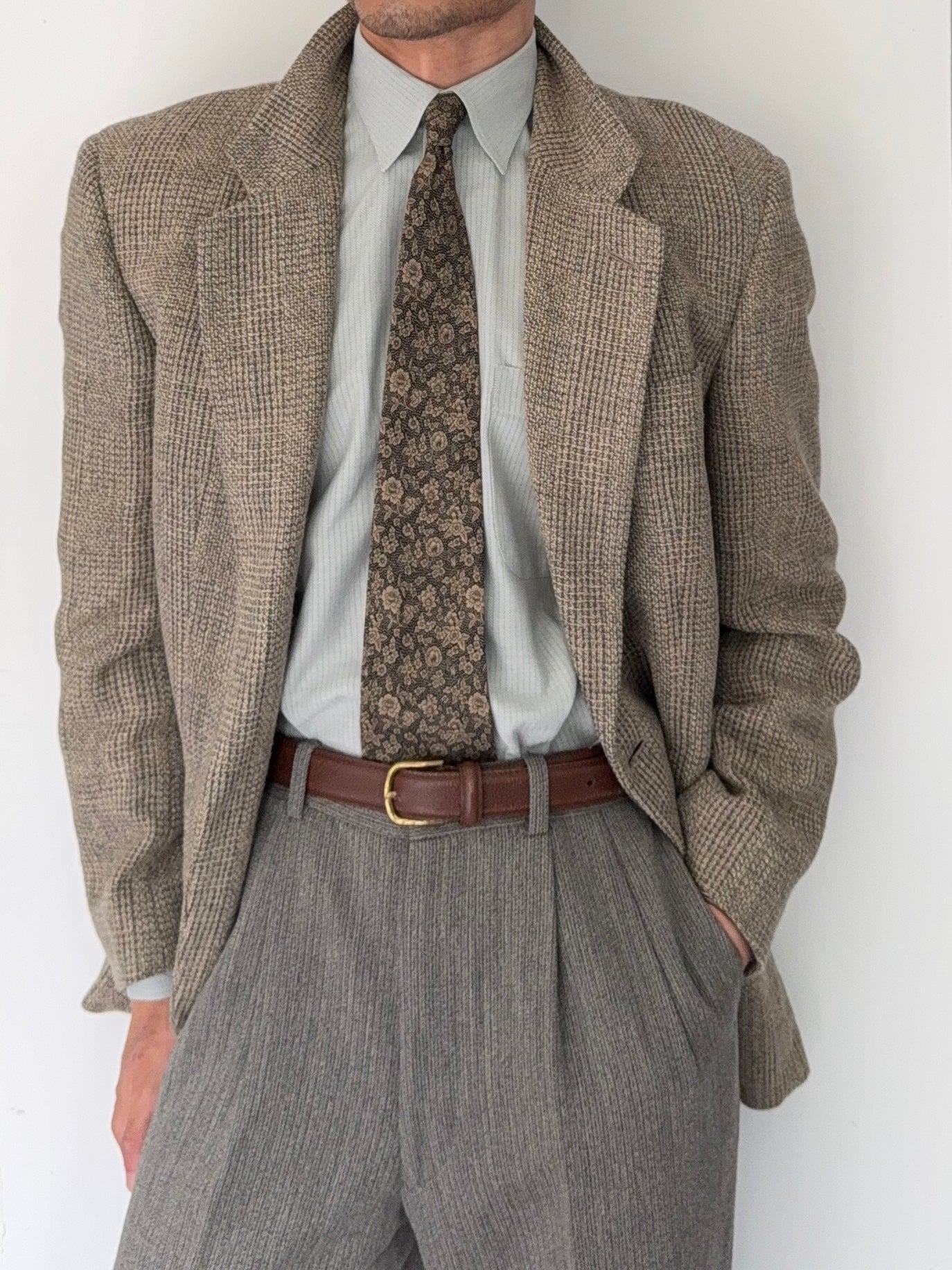 Giorgio Armani Black Label 1990s Textured Wool Check Sports Jacket Blazer - Size M