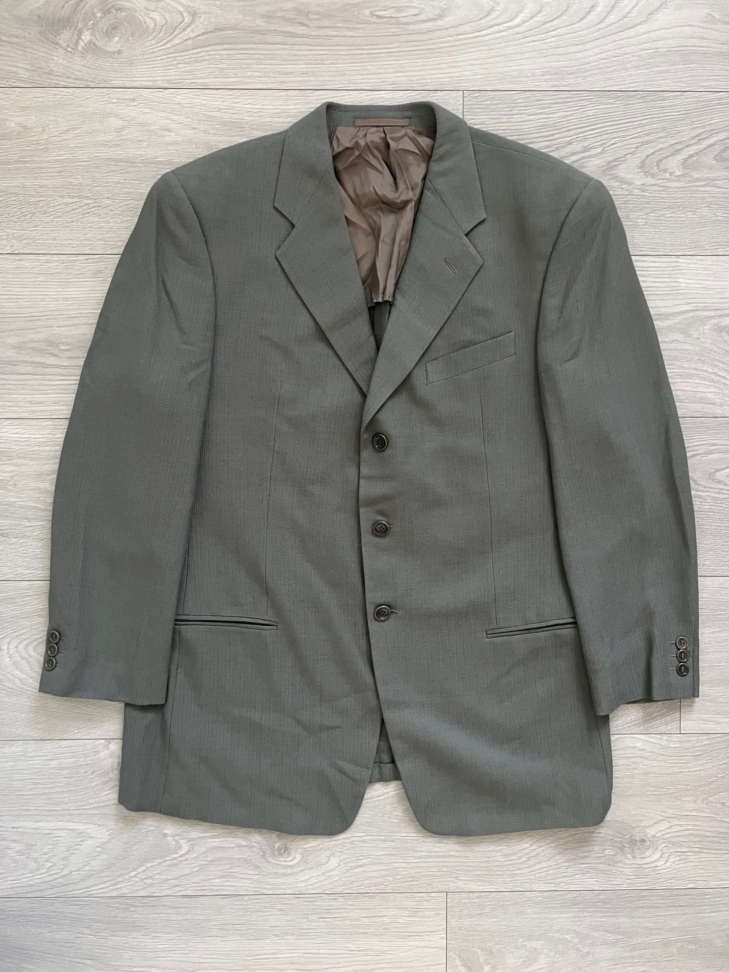 Armani 1990s Pleated Grey Wool Relaxed Suit - L Jacket / 36" Waist