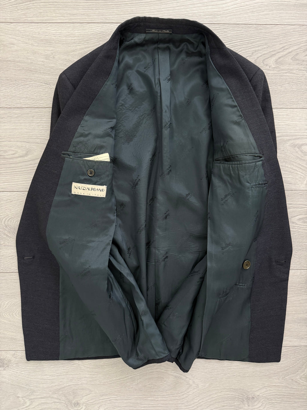 Krizia Armani 1990s Peaked Lapel Double Breasted Pleated Wool Suit Navy - Size M Jacket / 31" Waist