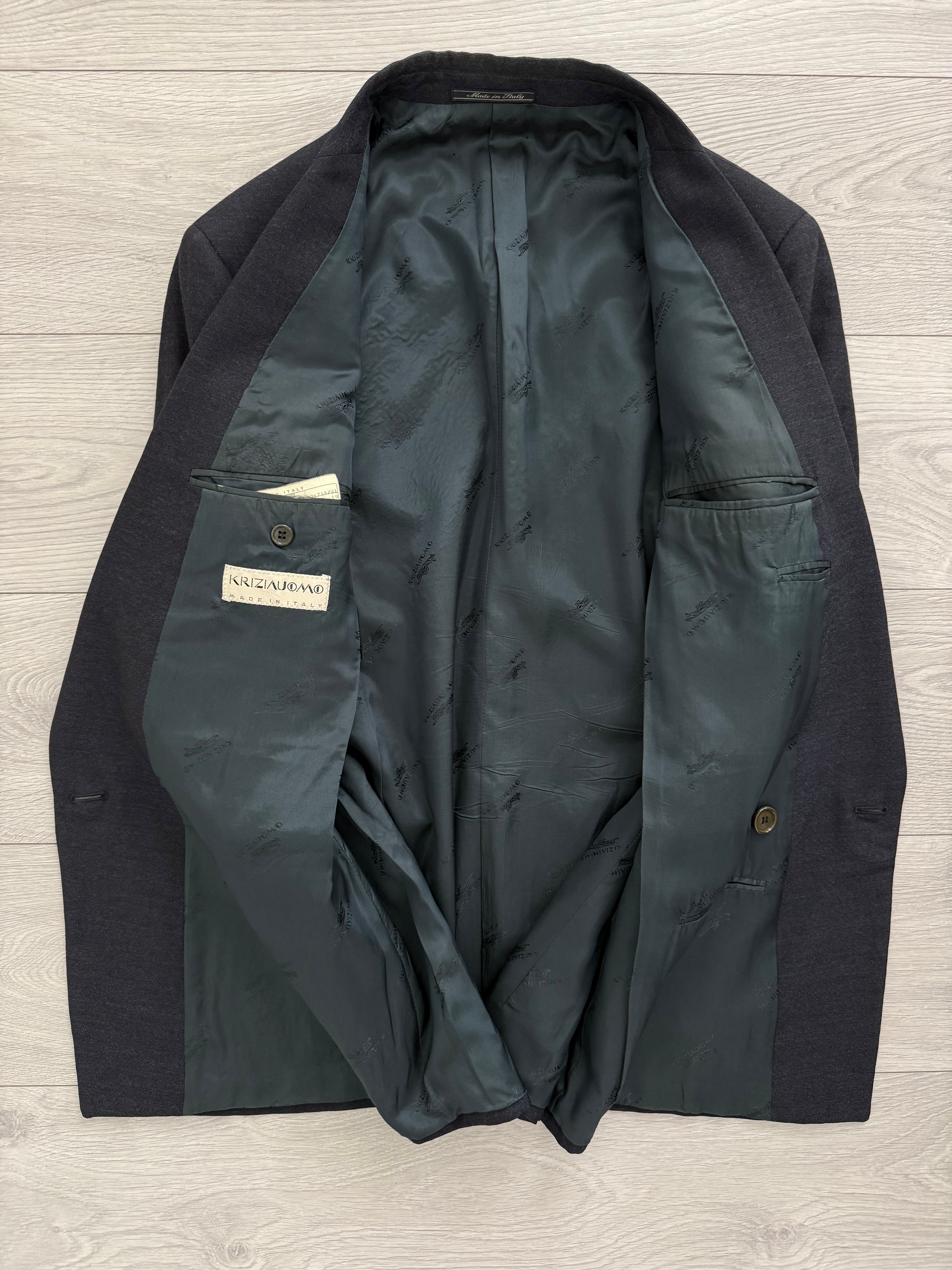 Krizia Armani 1990s Peaked Lapel Double Breasted Pleated Wool Suit Navy - Size M Jacket / 31" Waist