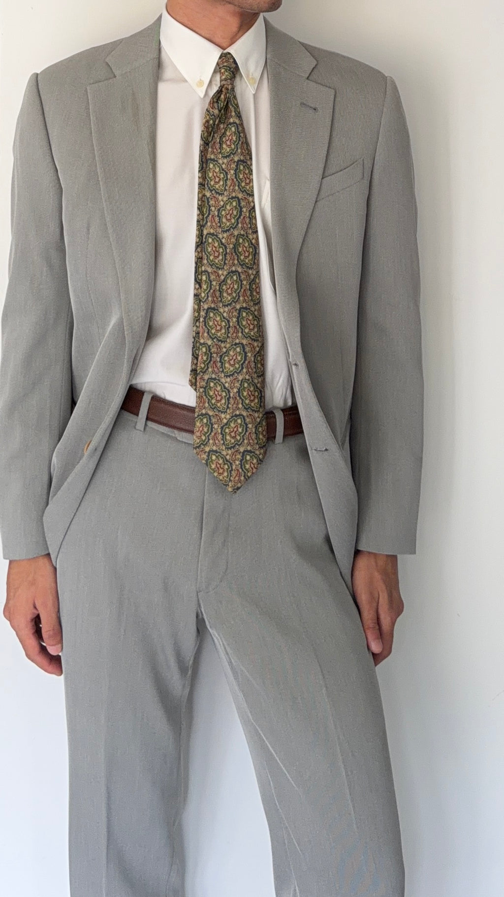 Armani 1990s 2B Draped Crepe Weave Grey Suit - Size S Jacket / 30" Waist
