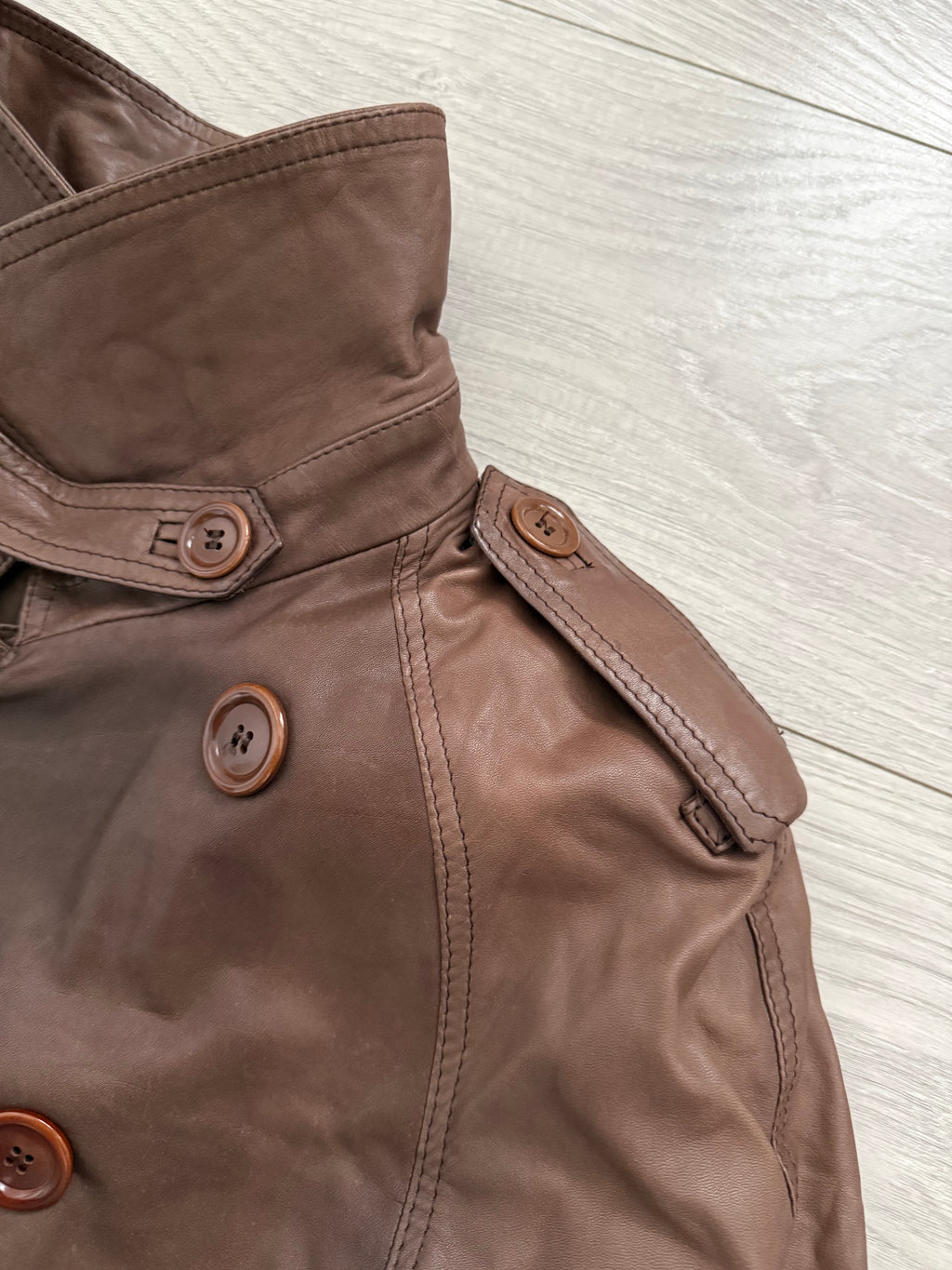 Sicons Armani 1980s Leather Military Trench Coat - Size S
