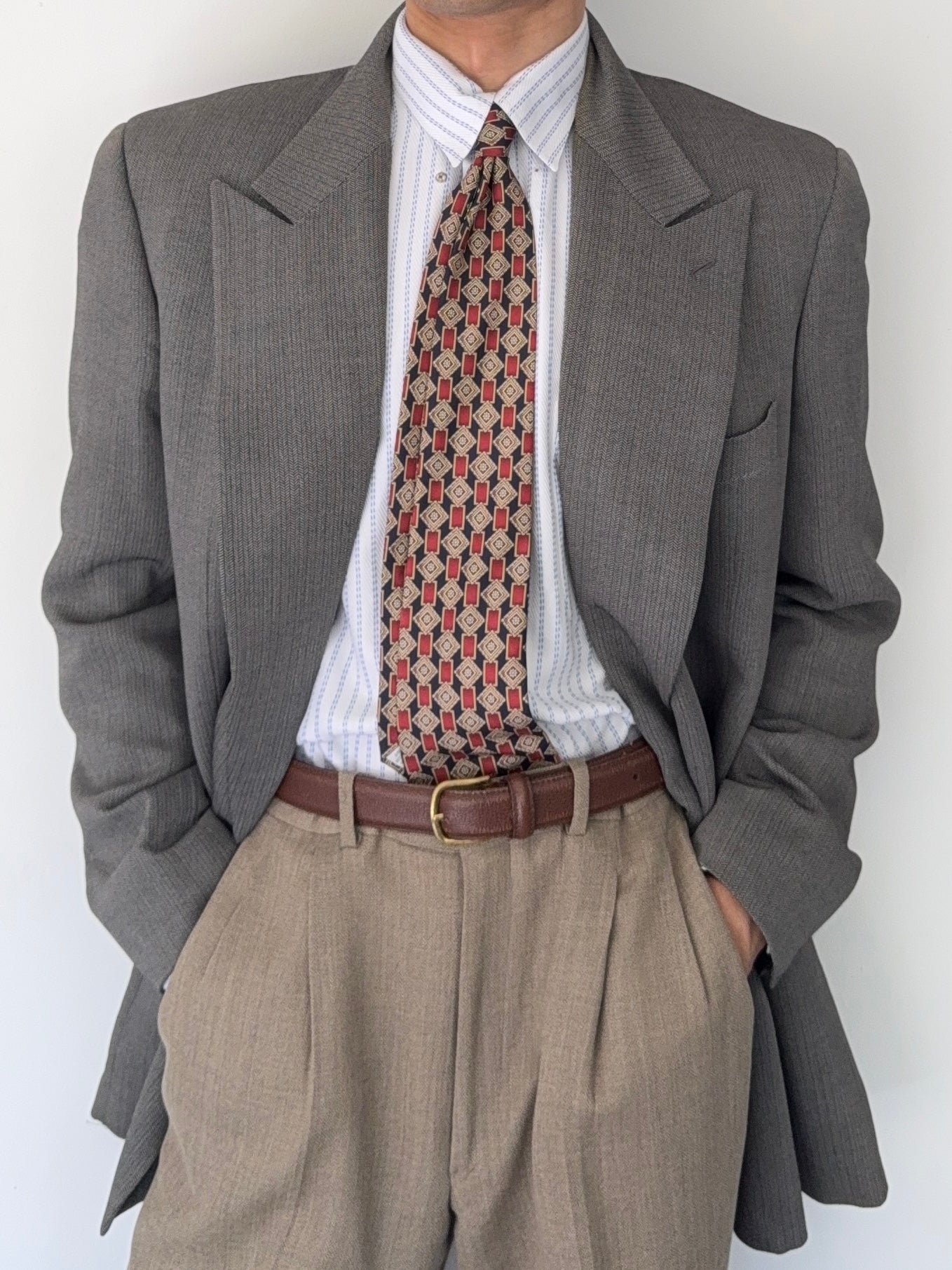 Giorgio Armani 1980s Peaked Lapel Double Breasted Textured Wool Sports Blazer Jacket - Size L