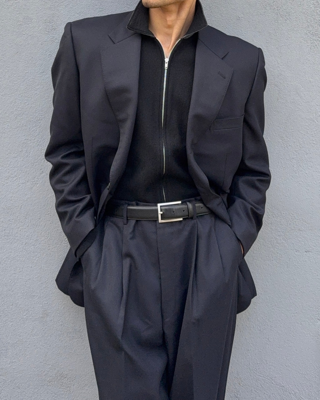 Le Chic Doremuil Fabric Pleated Wool Suit - Size L Jacket / 34" Waist