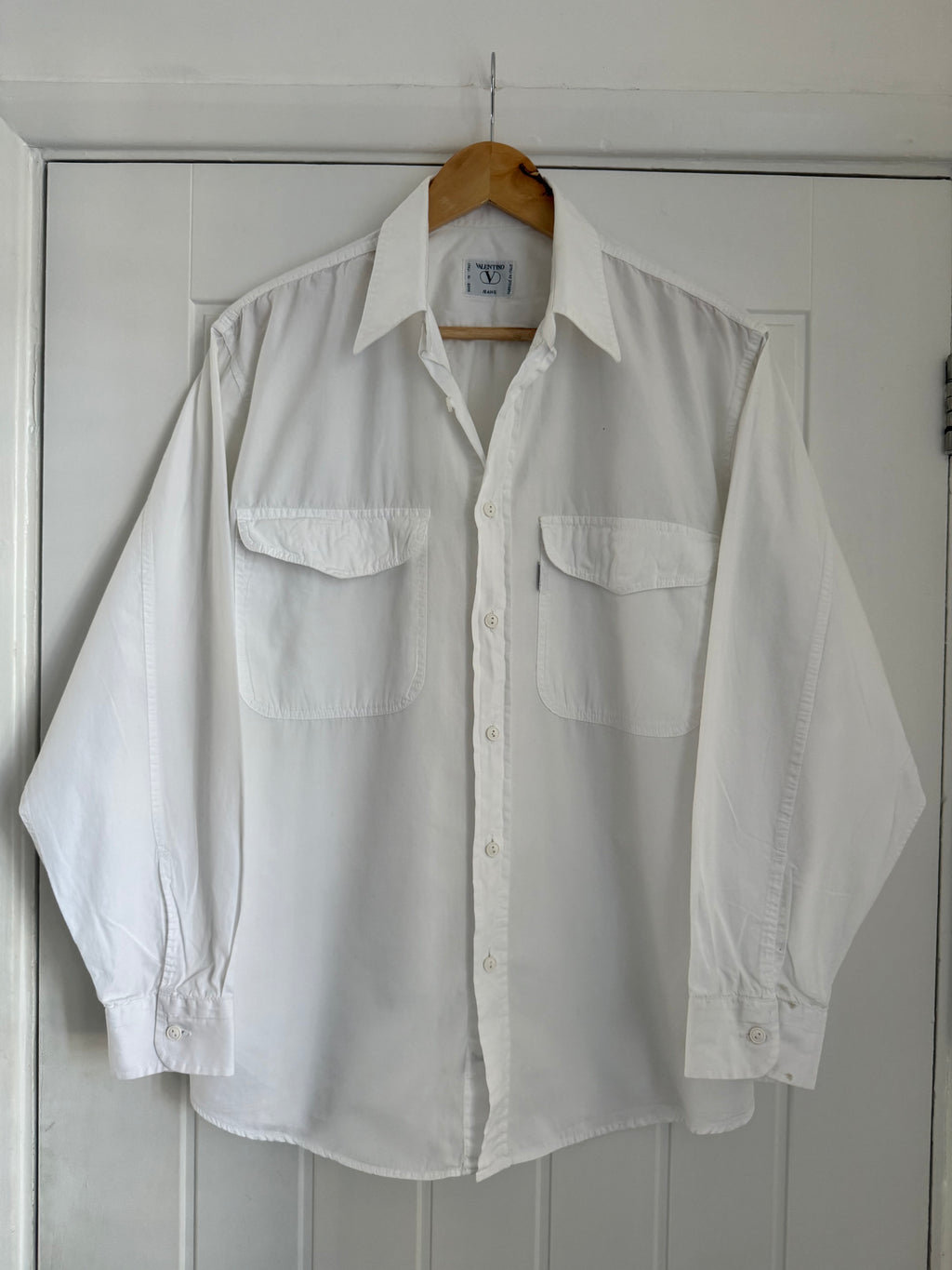 Valentino 1980s Spear Collar Chest Pocket Cotton Shirt - Size M