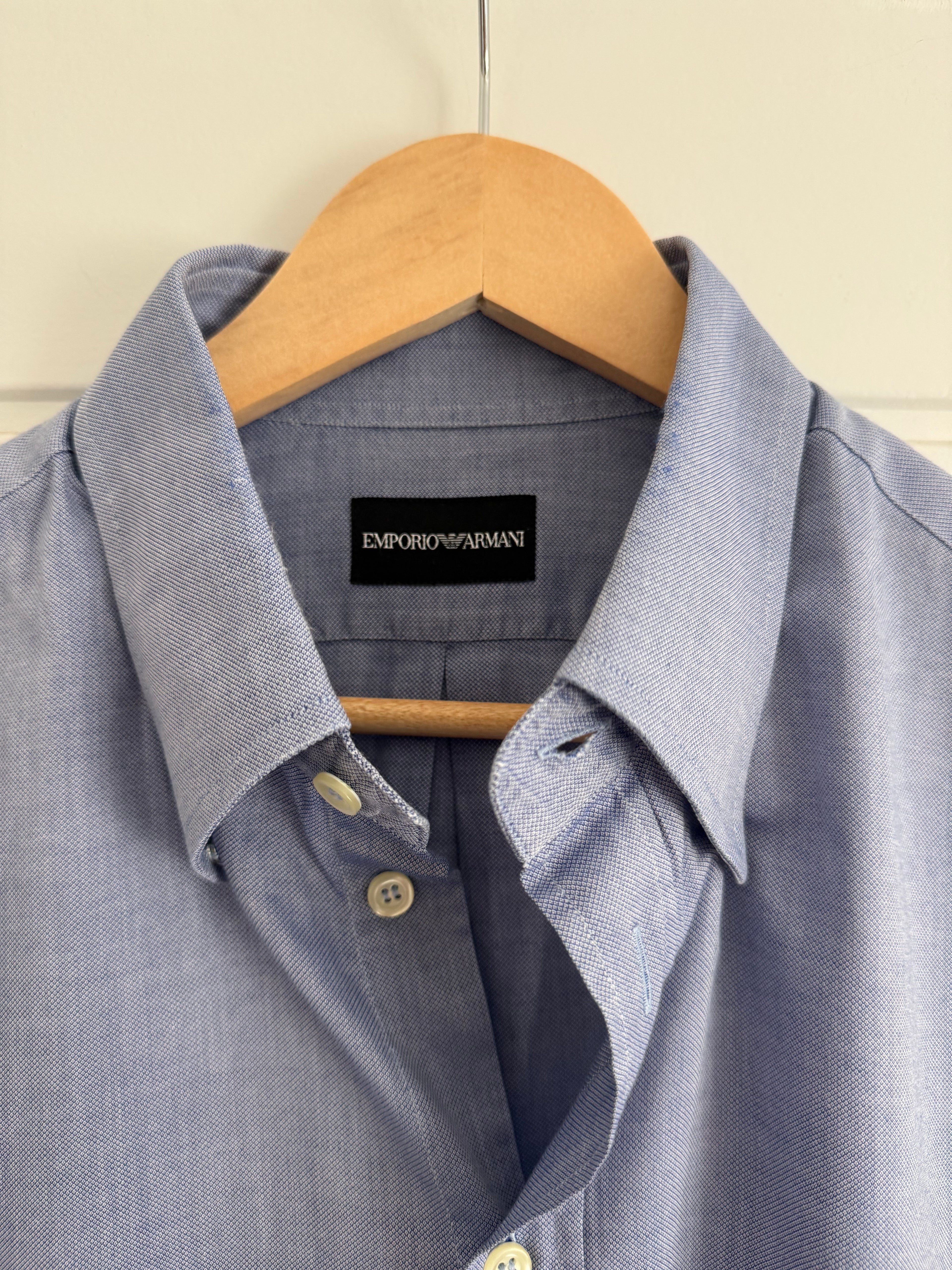Giorgio Armani 1990s Blue Cotton Shirt - Size XL