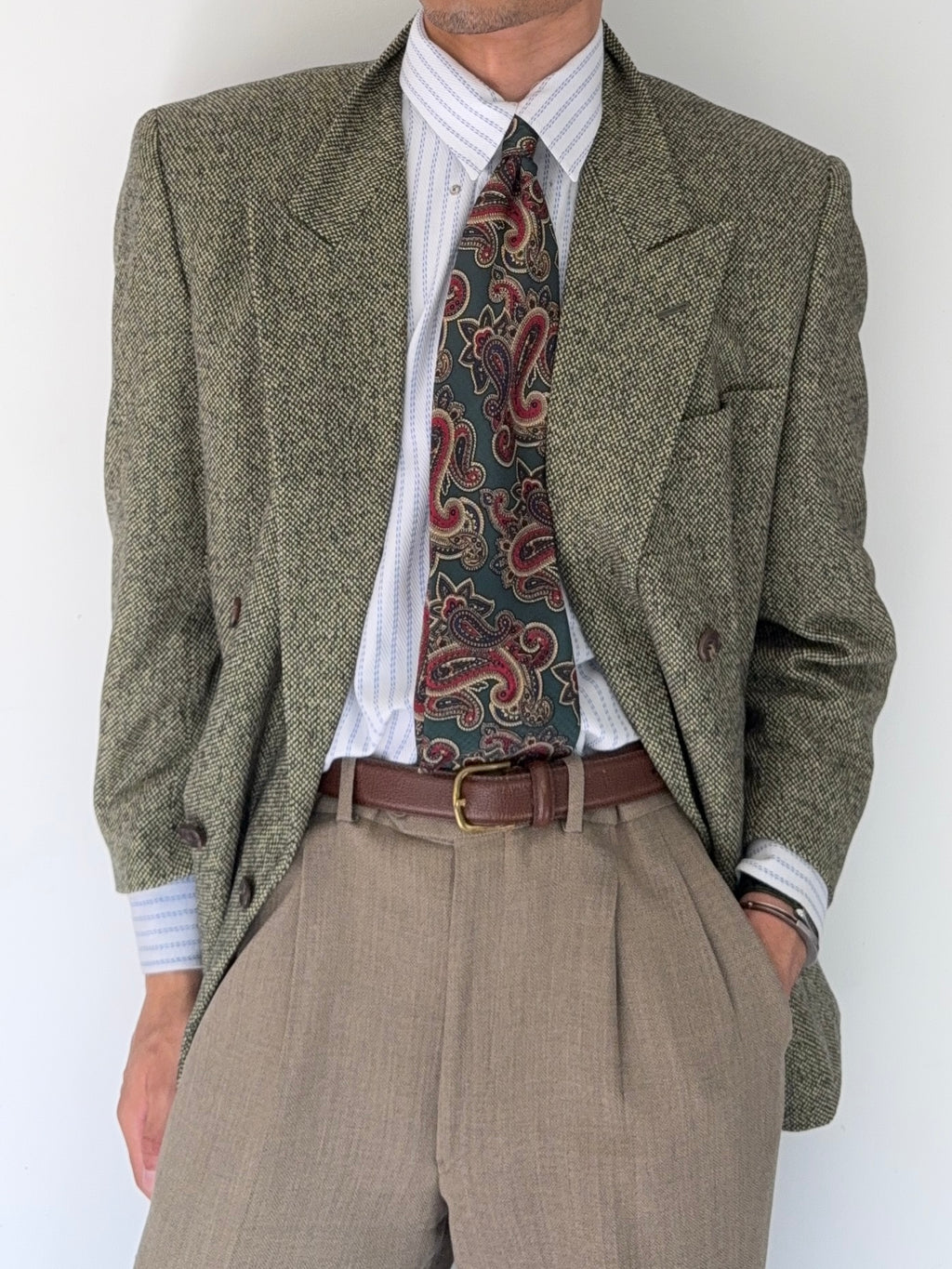 Dior 1980s Peaked Lapel Double Breasted Textured Wool Sports Blazer Jacket - Size S