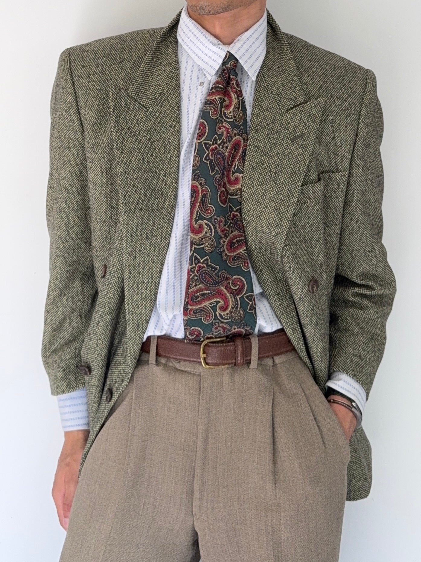 Dior 1980s Peaked Lapel Double Breasted Textured Wool Sports Blazer Jacket - Size S