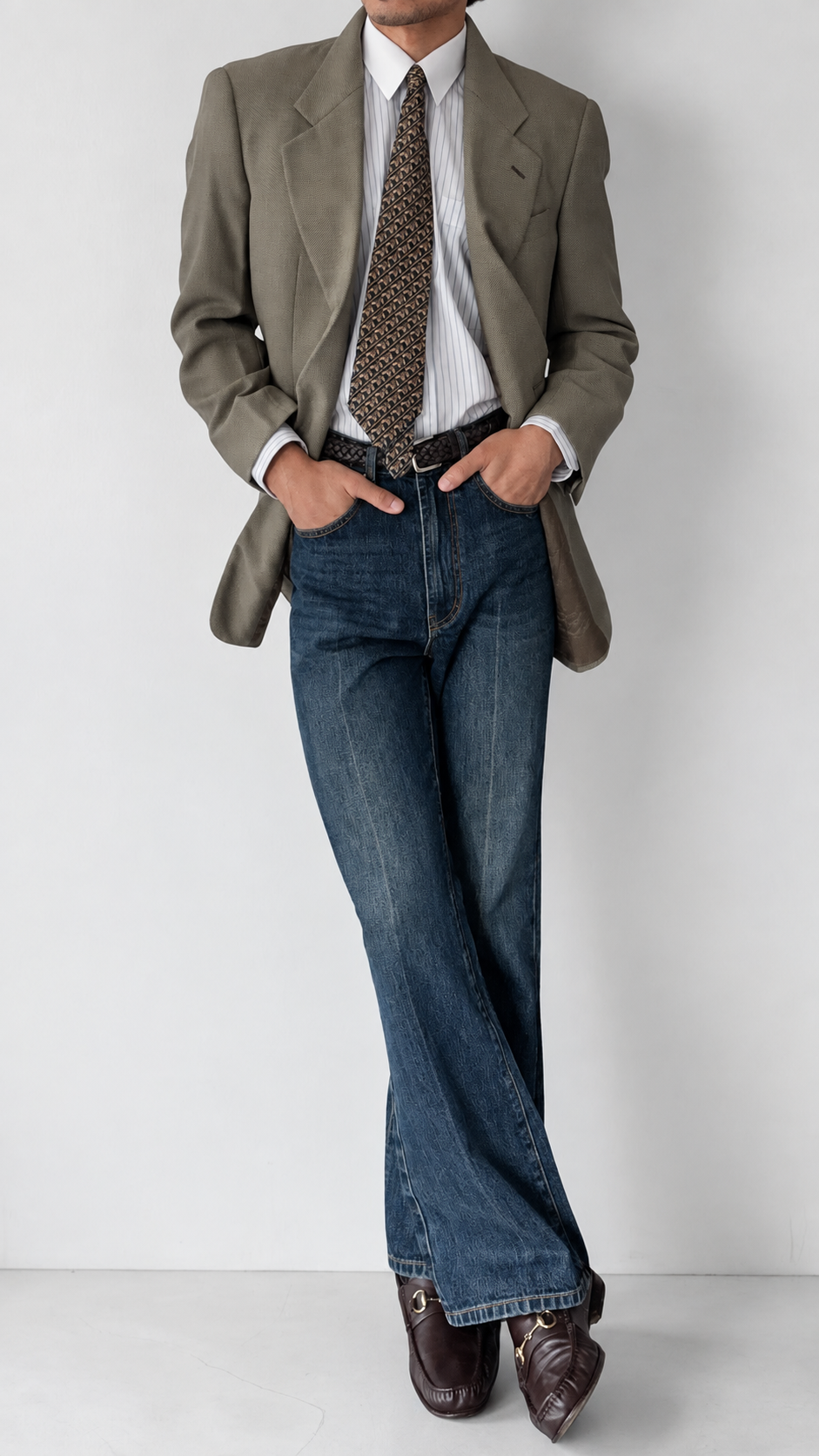 Giorgio Armani 1980s 2B Textured Wool Taupe Green Sport Jacket Blazer - Size M