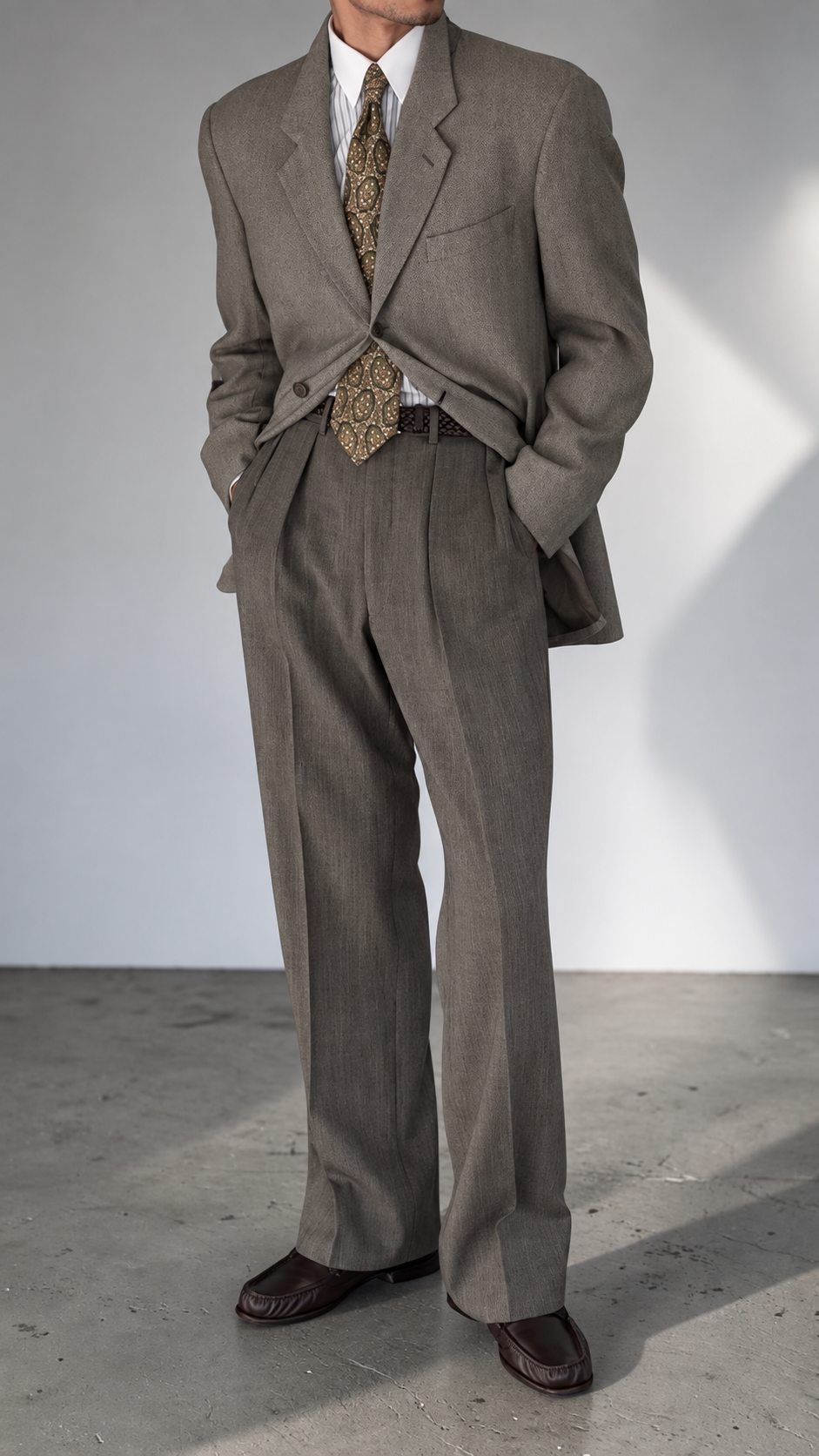 Giorgio Armani 1980s Silk Wool 3B Herringbone Weave Draped Sport Jacket Blazer  - Size XL