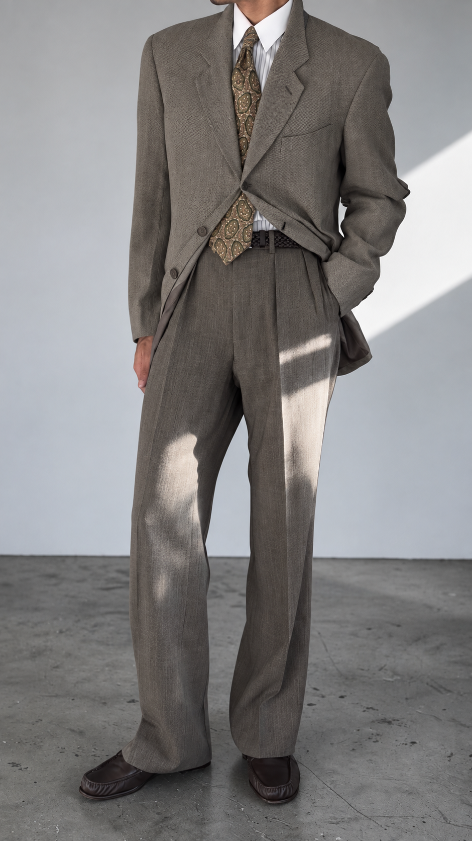 Giorgio Armani 1980s Silk Wool 3B Herringbone Weave Draped Sport Jacket Blazer  - Size XL