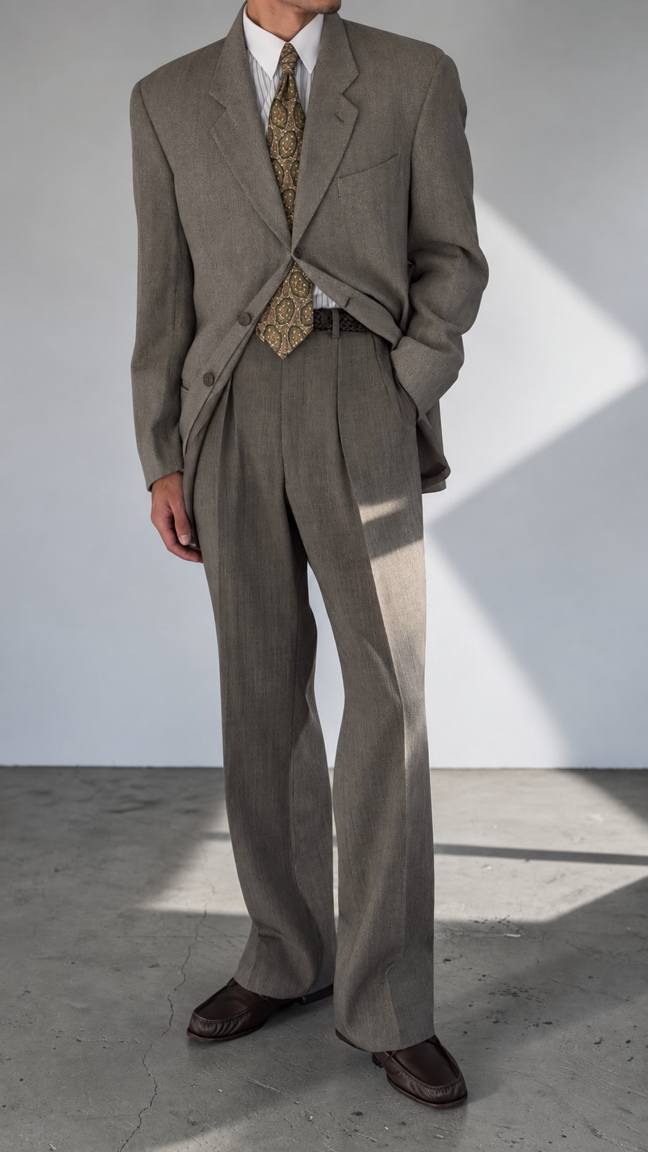 Giorgio Armani 1980s Silk Wool 3B Herringbone Weave Draped Sport Jacket Blazer  - Size XL