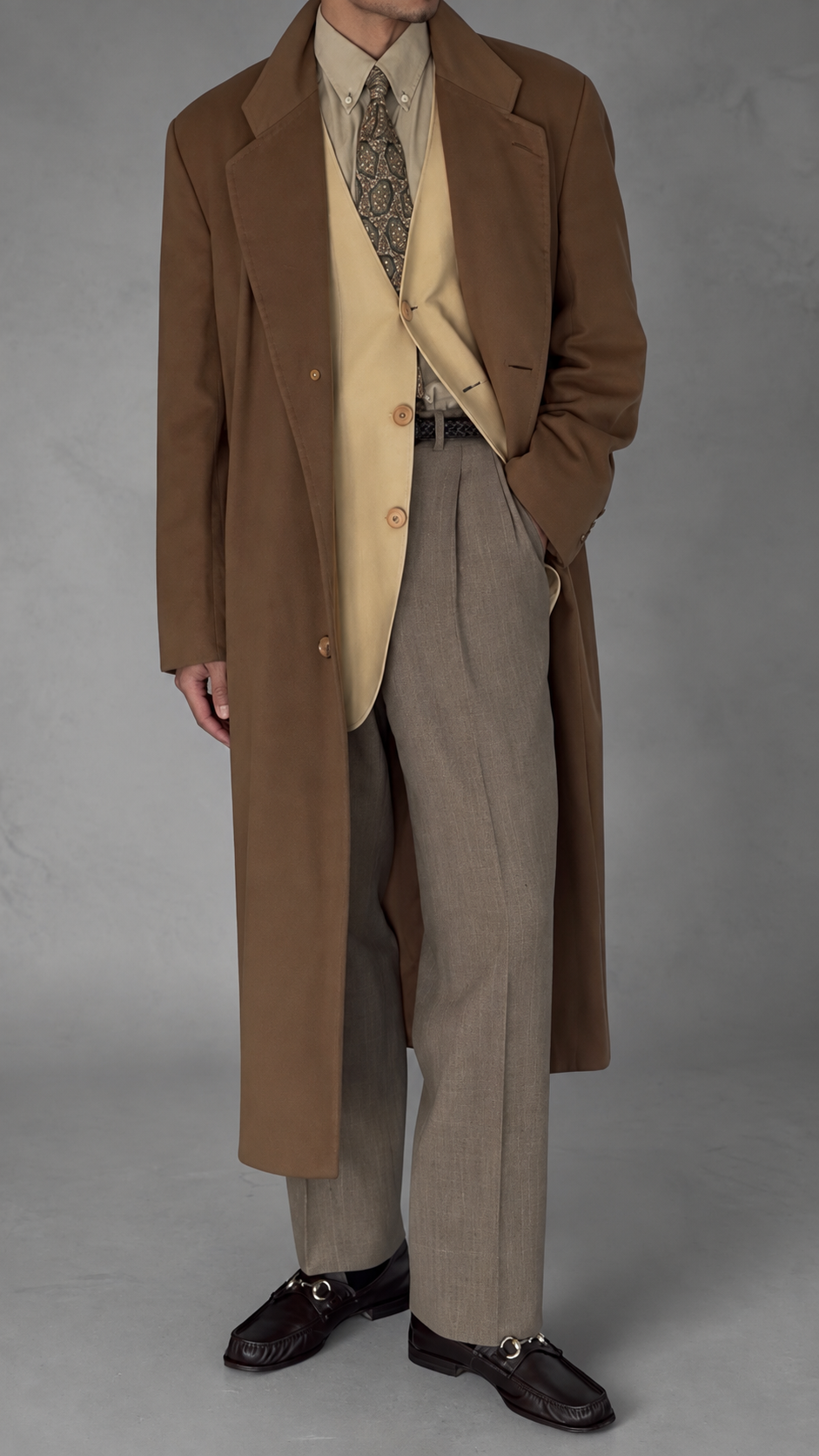 Giorgio Armani Black Label 1994 Cashmere Camel Brown Long Coat  - Size XL