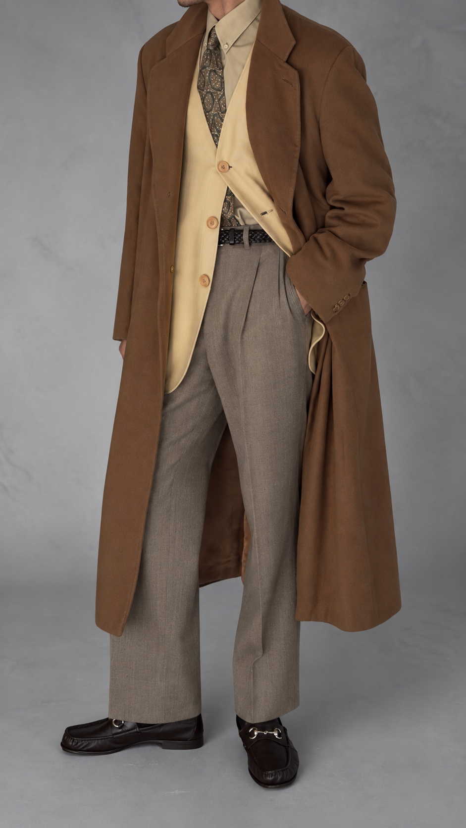 Giorgio Armani Black Label 1994 Cashmere Camel Brown Long Coat  - Size XL