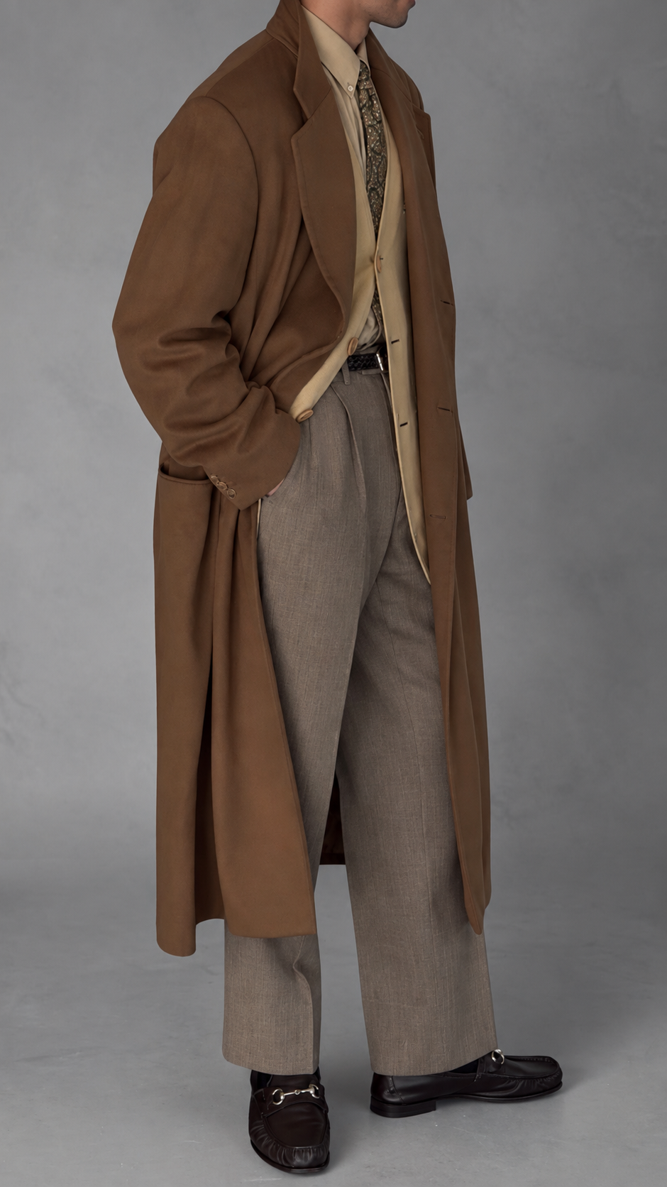 Giorgio Armani Black Label 1994 Cashmere Camel Brown Long Coat  - Size XL