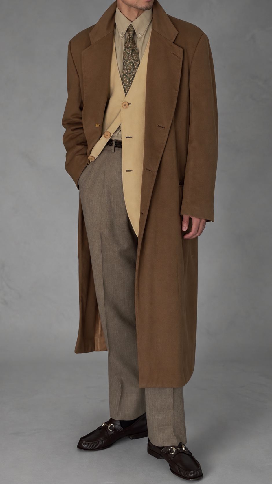 Giorgio Armani Black Label 1994 Cashmere Camel Brown Long Coat  - Size XL