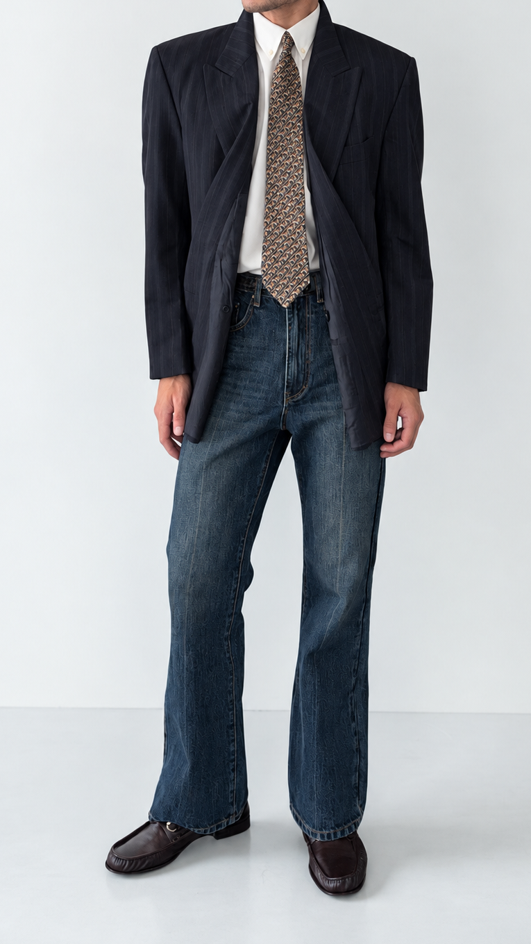 Hugo Boss 1980s Peaked Lapel Double Breasted Wool Jacket Navy Blue - Size L