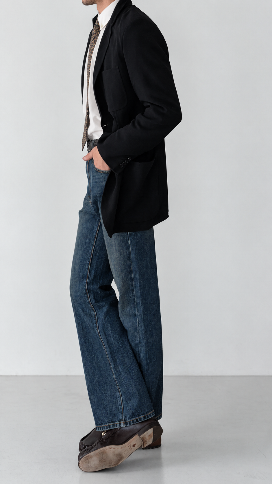 Giorgio Armani Black Label 1990s 1B Draped Lightweight Wool Jacket
