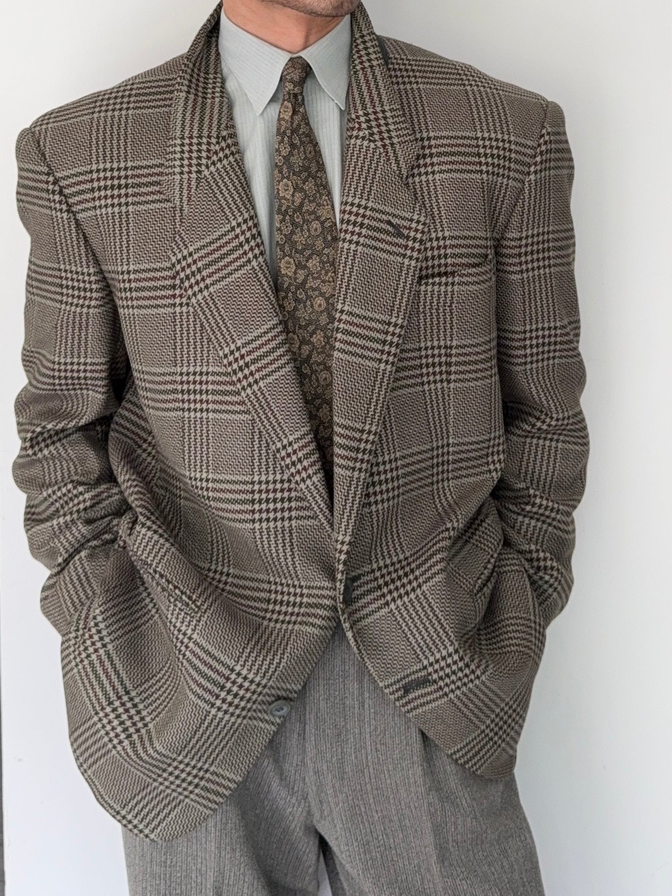 Armani Mainline 1980s 2B Textured Wool Check Sports Jacket Blazer - Size XL