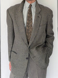 Giorgio Armani 1980s Houndstooth Textured Wool Check Sports Jacket Blazer - Size XL