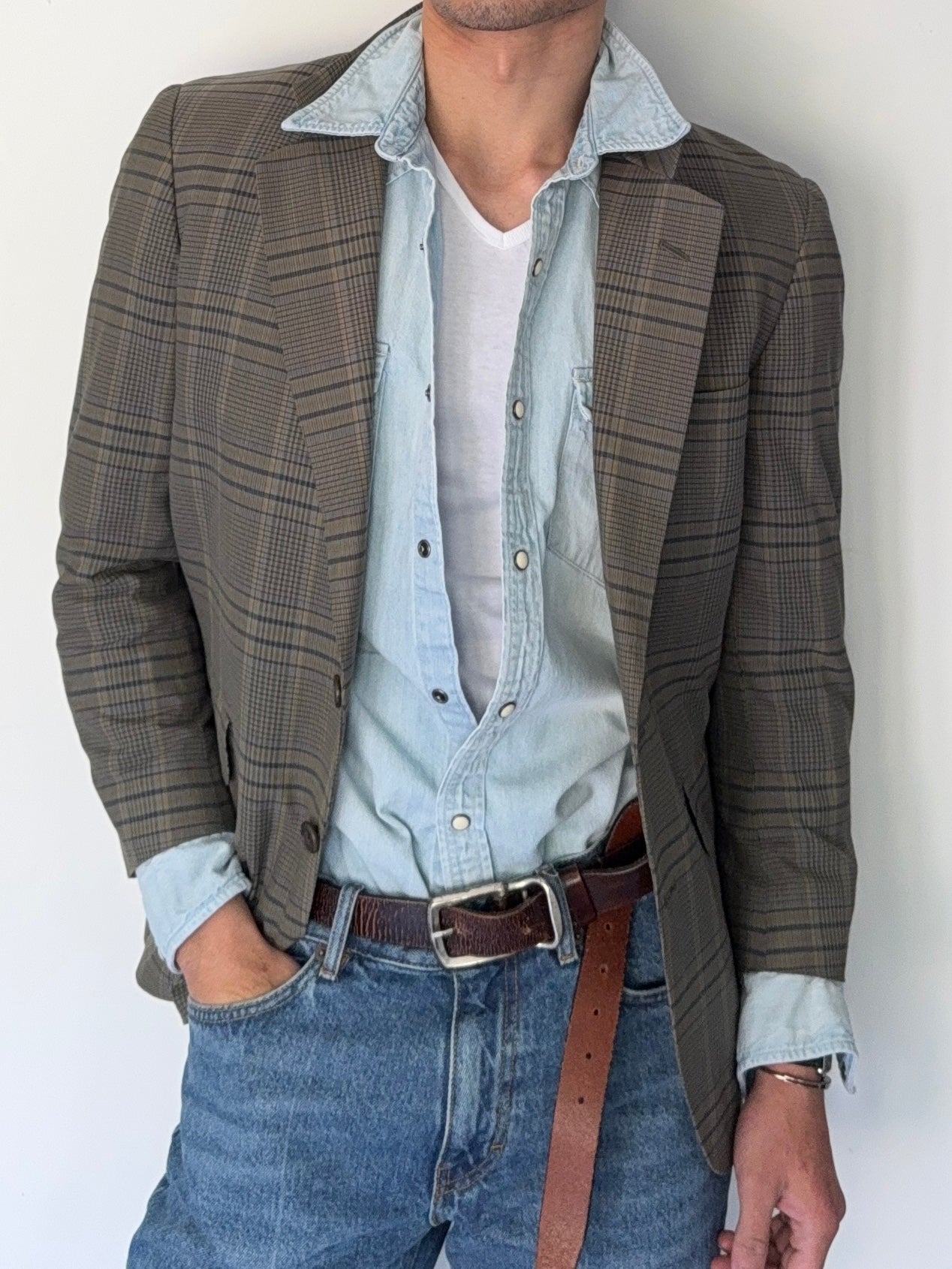 Chaps Ralph Lauren 1990s Checkered Cotton Sports Jacket - Size S