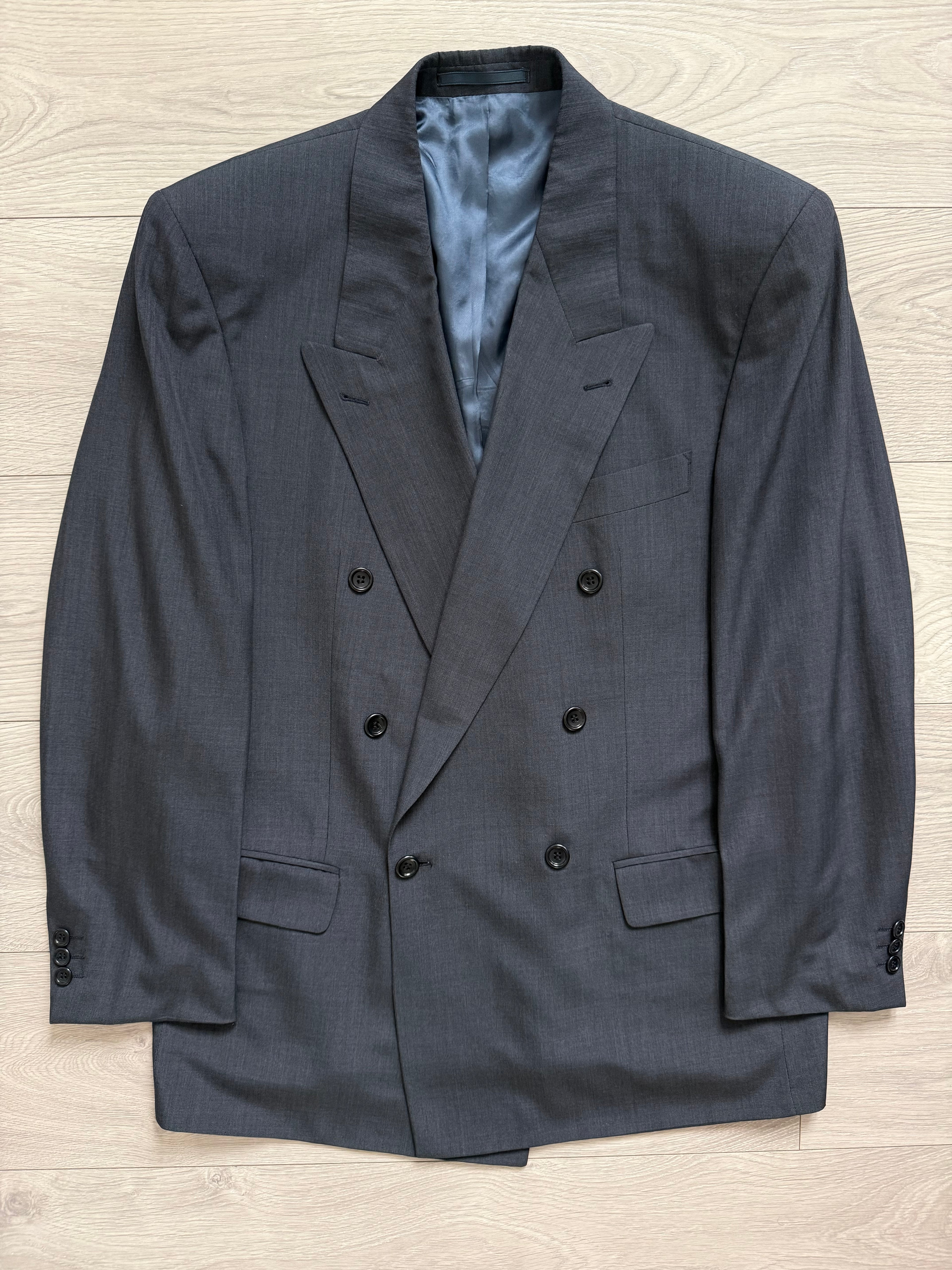 Hugo Boss 'Al Capone' 1980s Peaked Lapel Double Breasted Wool Rayon Sport Blazer Jacket - Size L