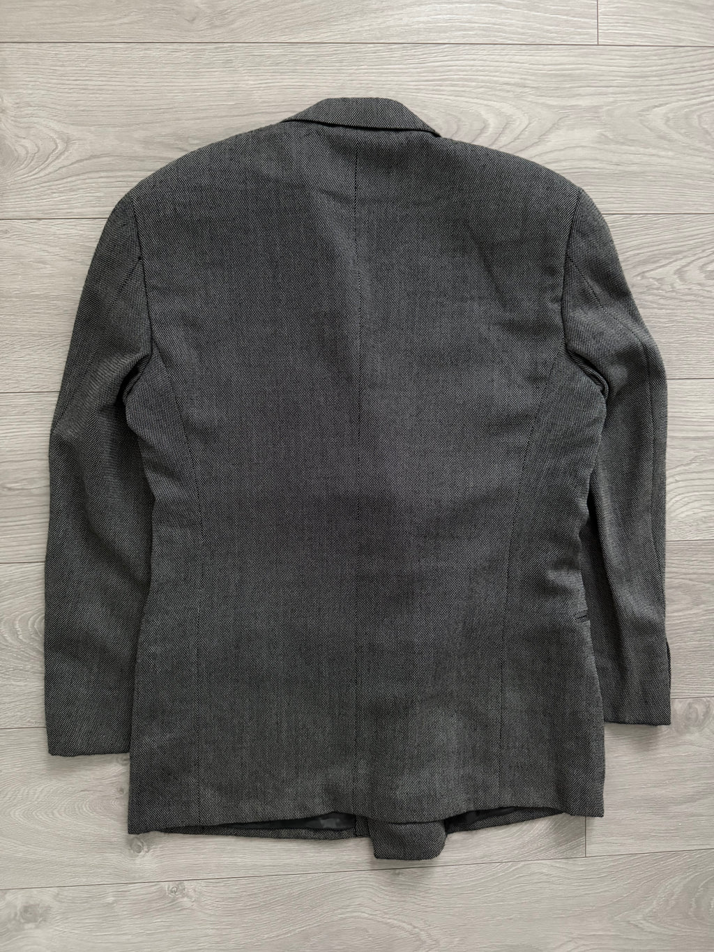 Giorgio Armani 1980s Double Breasted Pleated Wool Suit Textured Grey New - Size L Jacket / 32" Waist