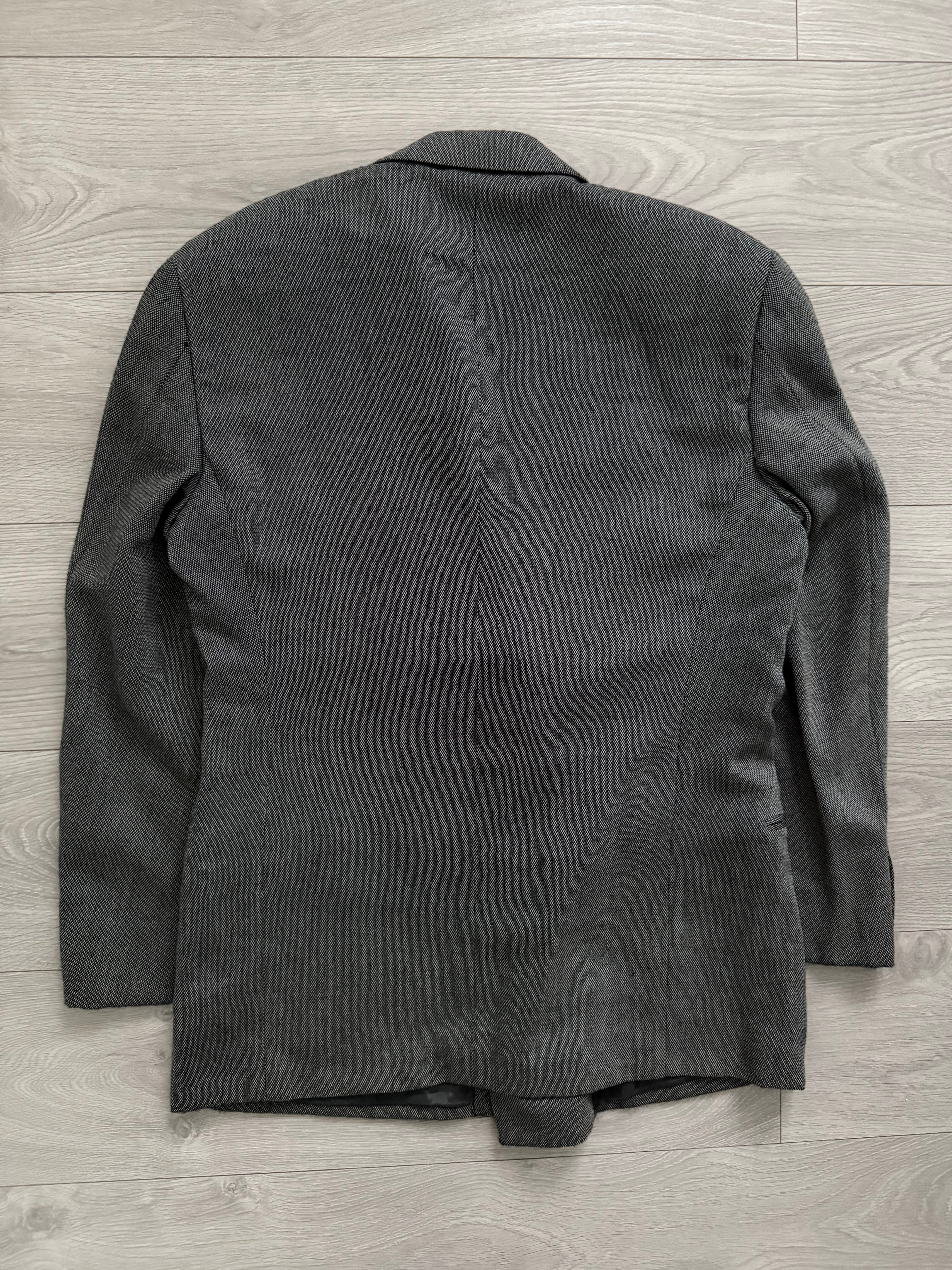 Giorgio Armani 1980s Double Breasted Pleated Wool Suit Textured Grey New - Size L Jacket / 32" Waist