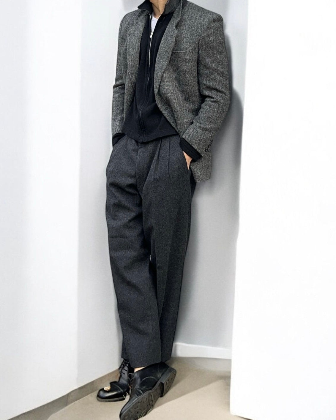Comme Des Garcons Homme 1990s Wool Herringbone Suit - M Jacket / 32" Waist