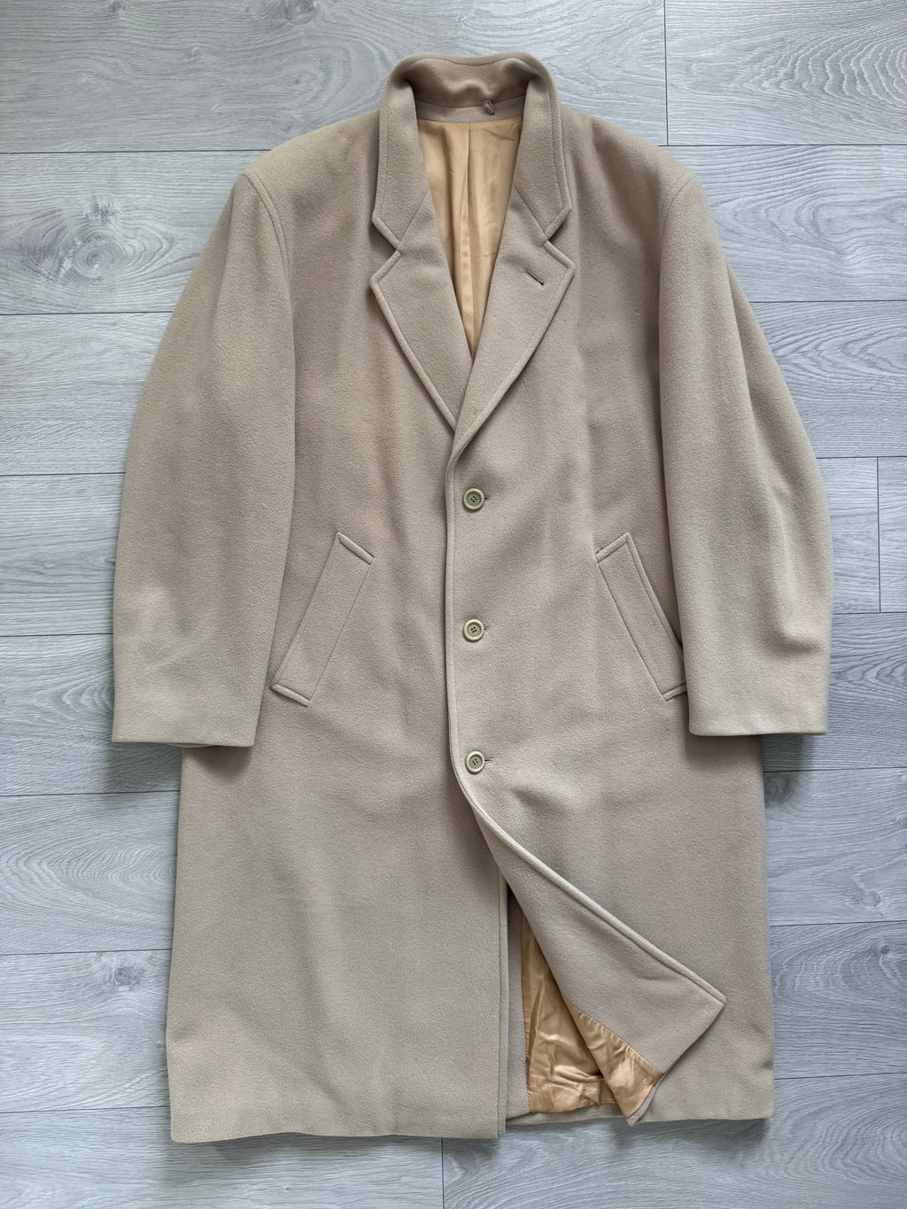 Hugo Boss 1980s 'De Tomaso' Wool Overcoat Cream - Size XL