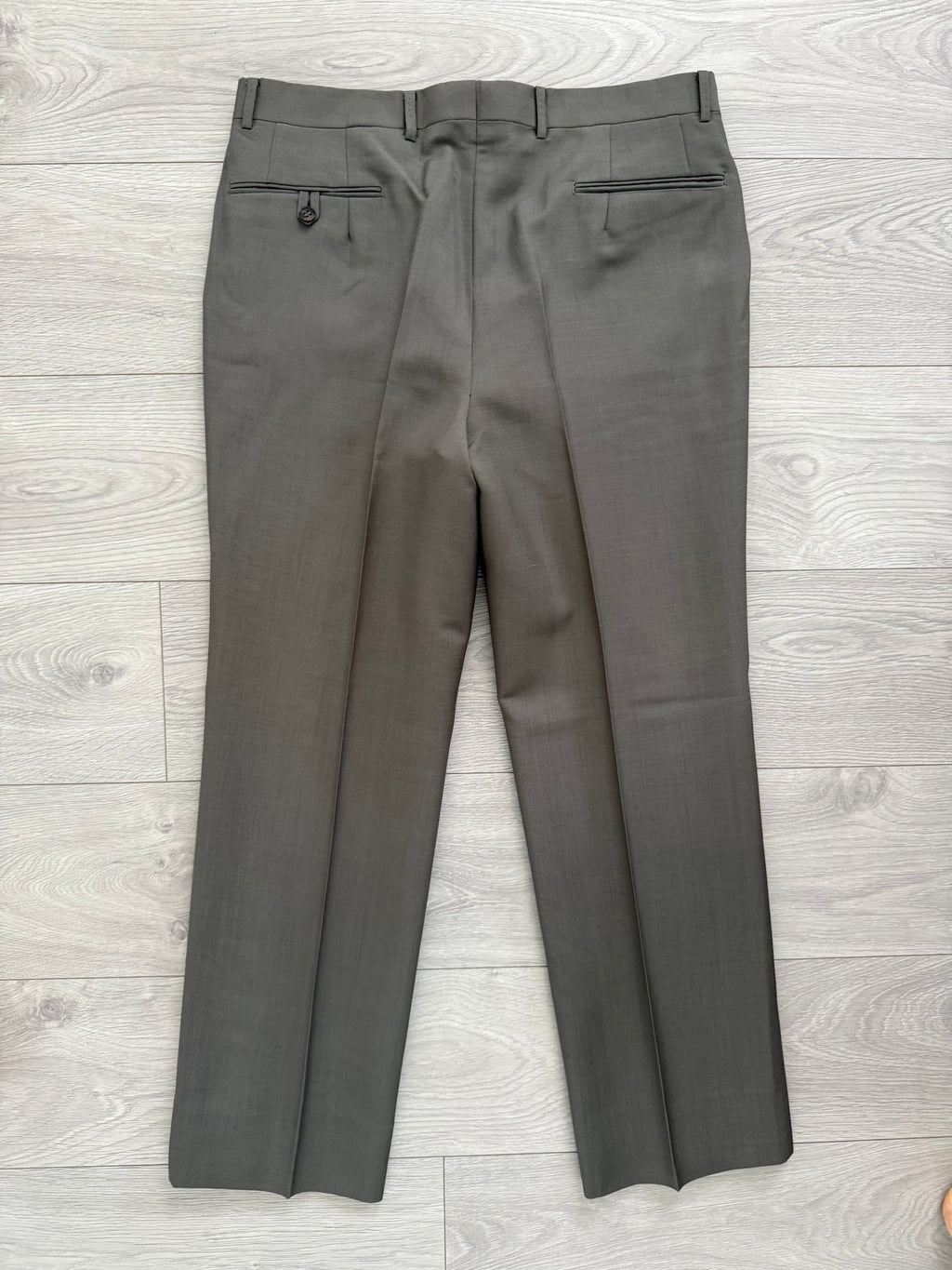 Balenciaga 1990s Peaked Lapel Double Breasted Metal Button Wool Khaki Suit - Size M Jacket / 36" Waist