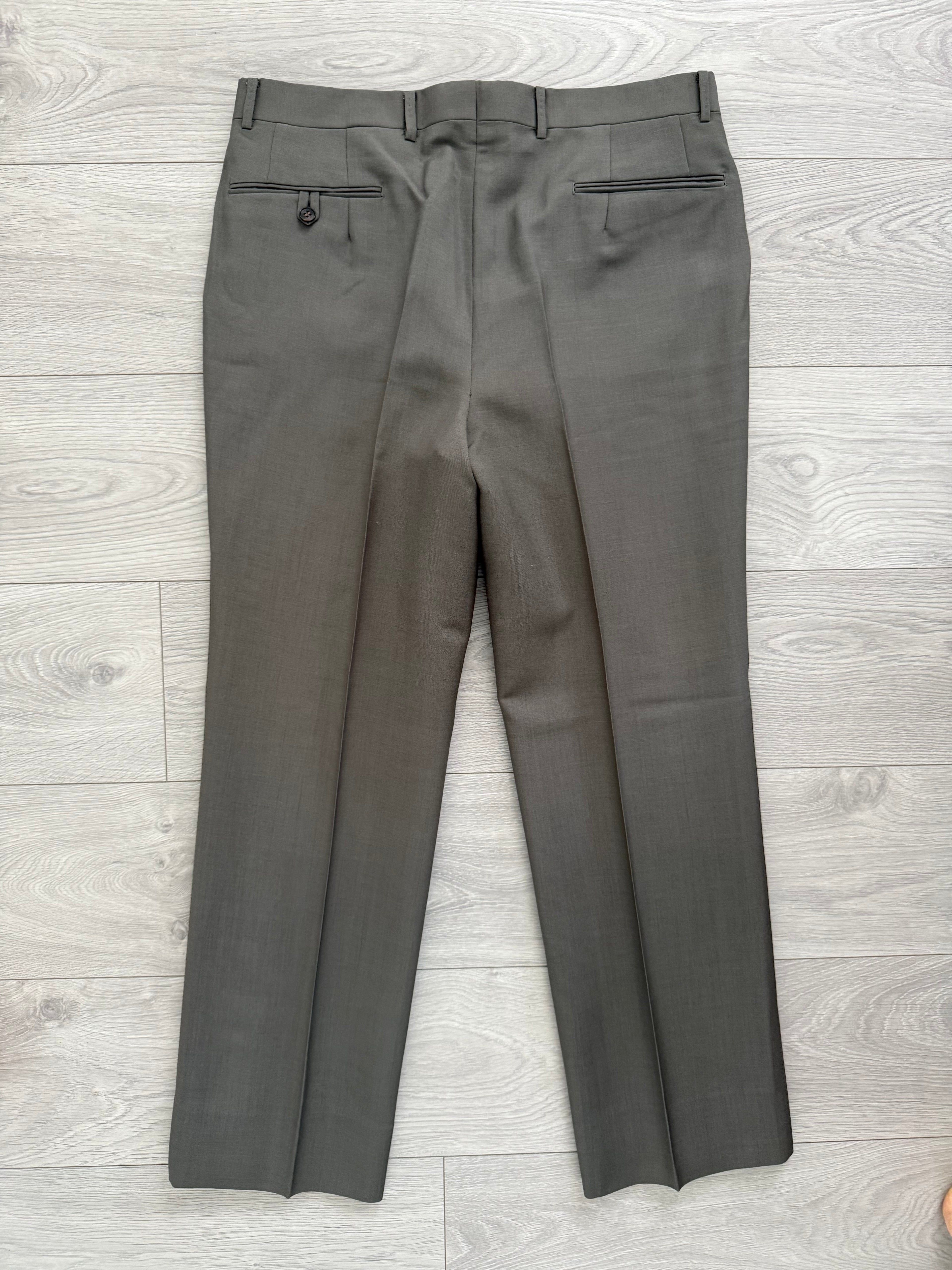 Balenciaga 1990s Peaked Lapel Double Breasted Metal Button Wool Khaki Suit - Size M Jacket / 36" Waist