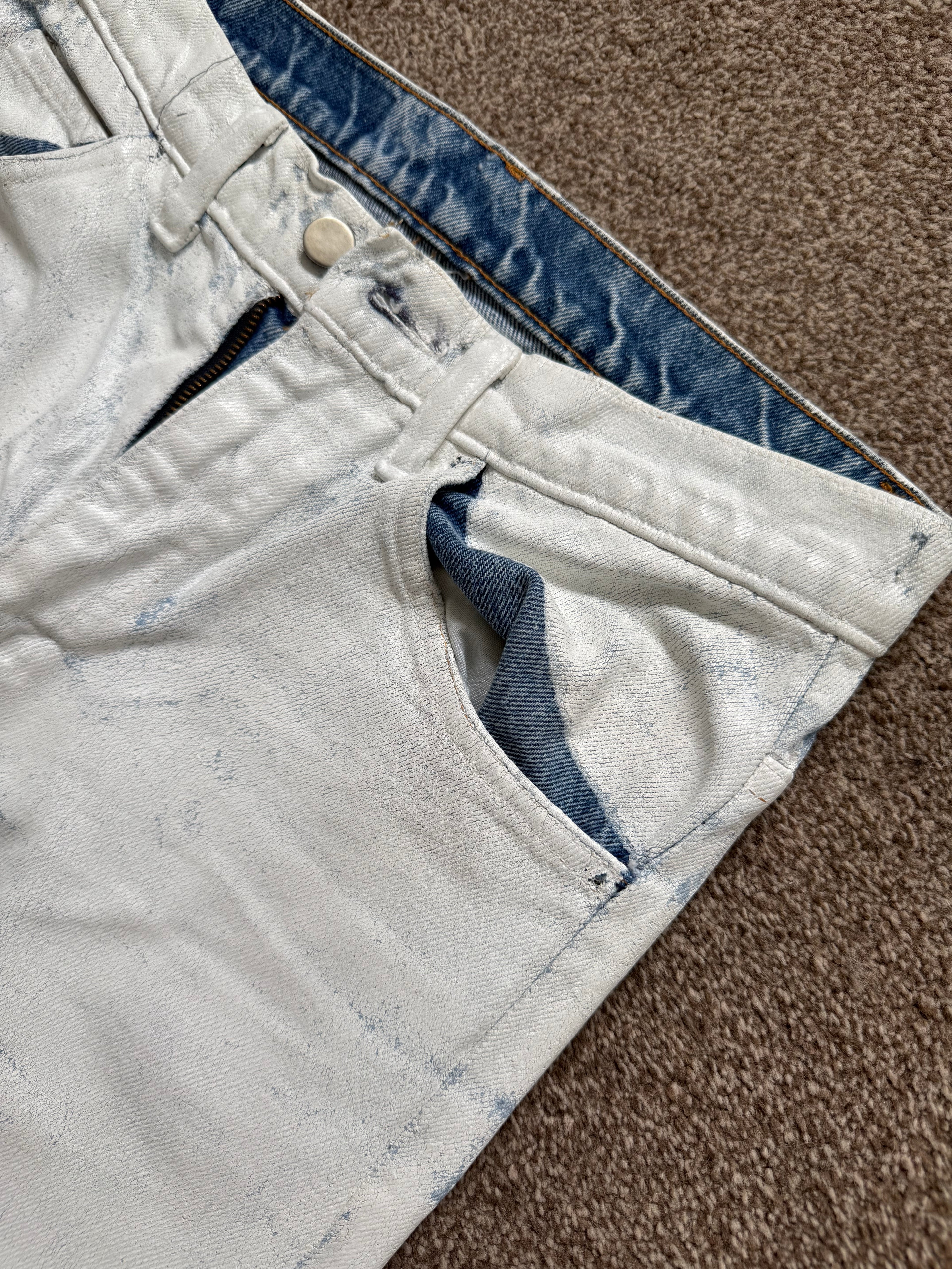 Maison Martin Margiela Artisanal Line (0)(10) SS2002 White Painted Denim Jeans - Size 29" Waist