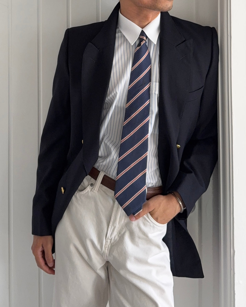 Christian Dior 1980s Metal Button Double Breasted Wool Sport Jacket Blazer Navy Blue - Size M