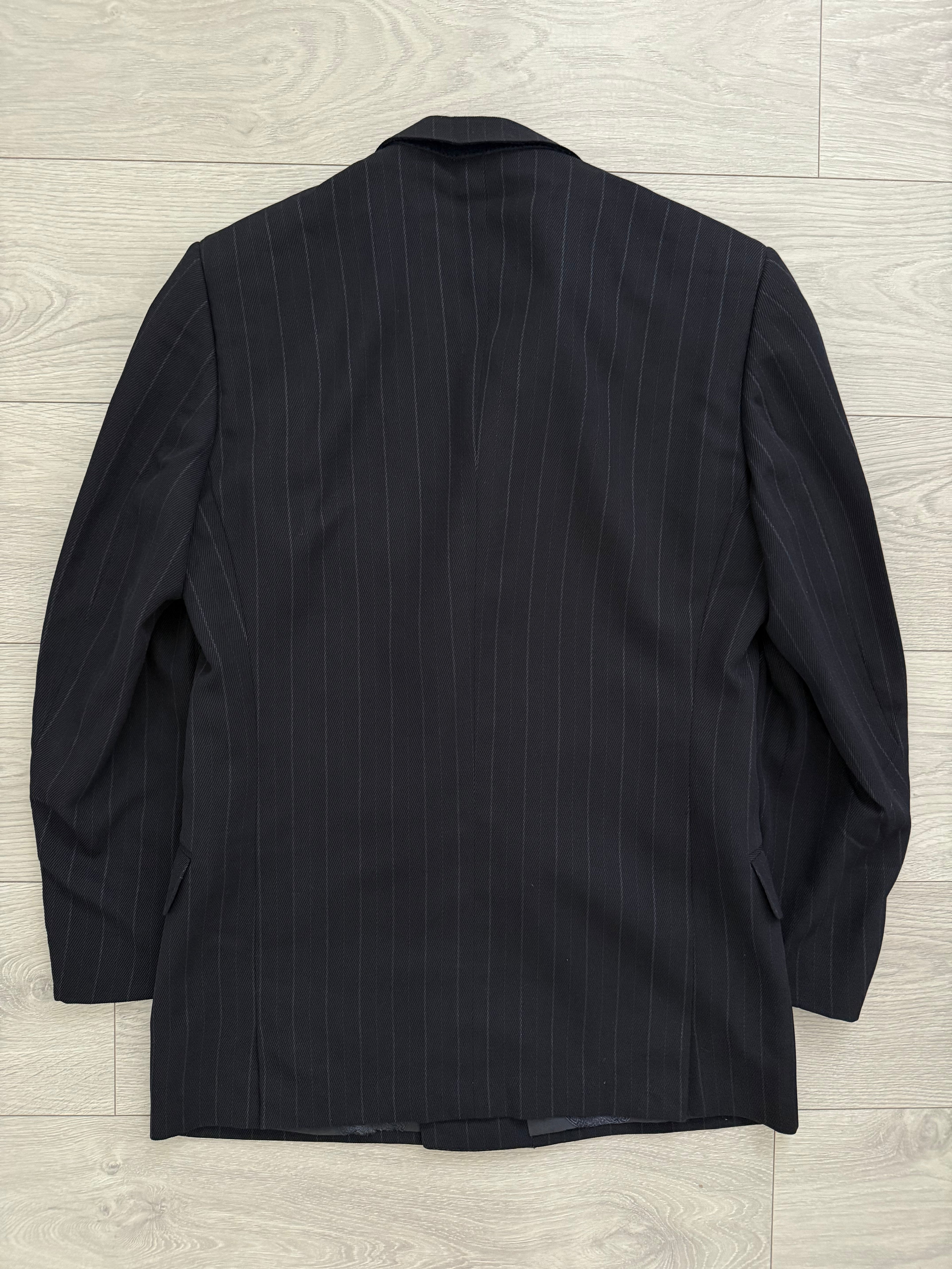 Versace 1980s Notch Lapel Double Breasted Pleated Wool Striped Suit - Size S Jacket / 32" Waist