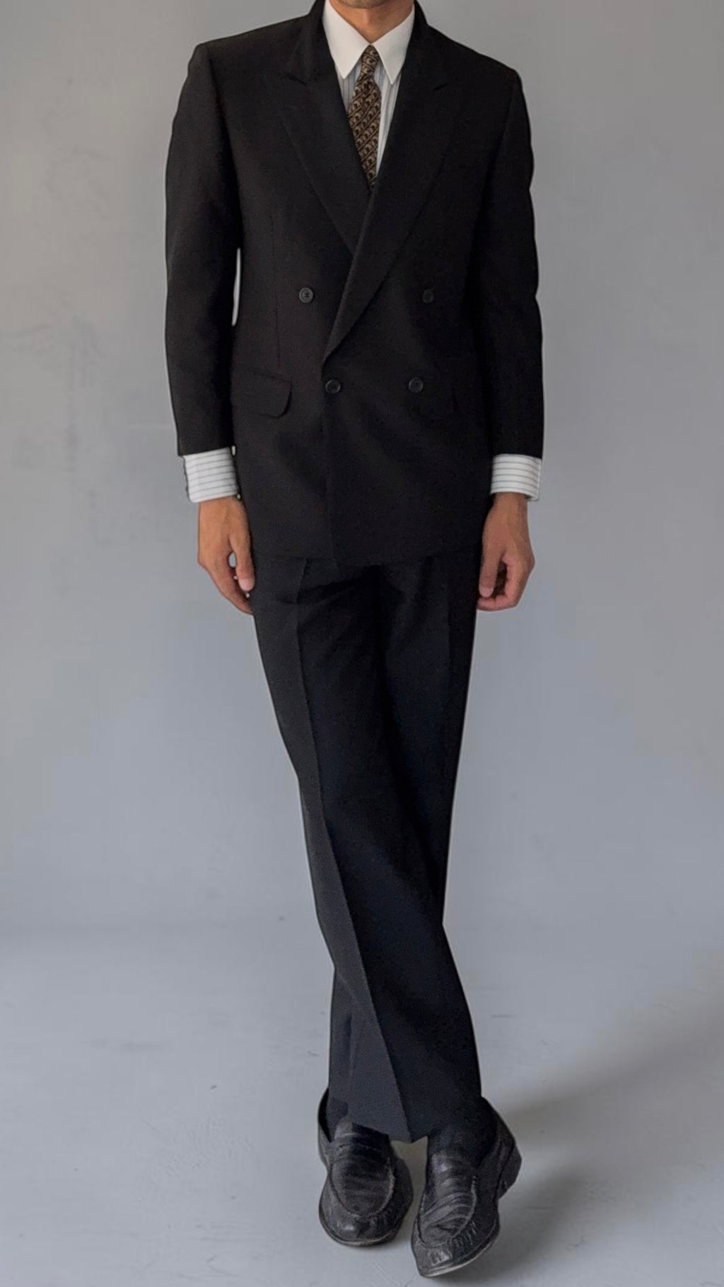 Givenchy 1990s Peak Lapel Double Breasted Wool Black Suit - Size S Jacket / 28" Waist