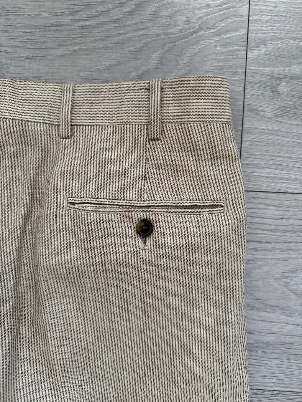Brooks Brothers 1990s Pleated Wool Silk Linen Seersucker Beige Pants - Size 34" Waist