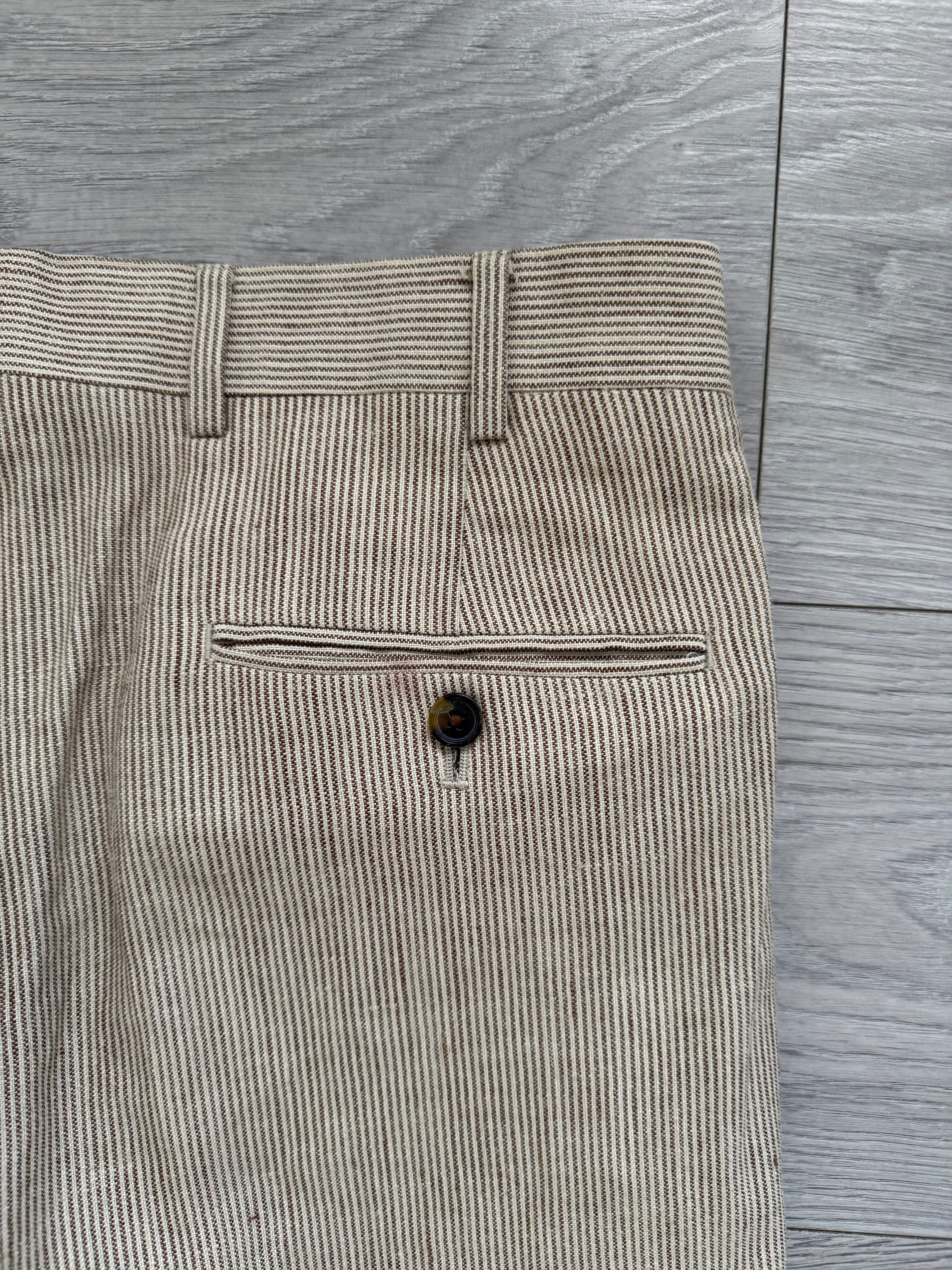 Brooks Brothers 1990s Pleated Wool Silk Linen Seersucker Beige Pants - Size 34" Waist