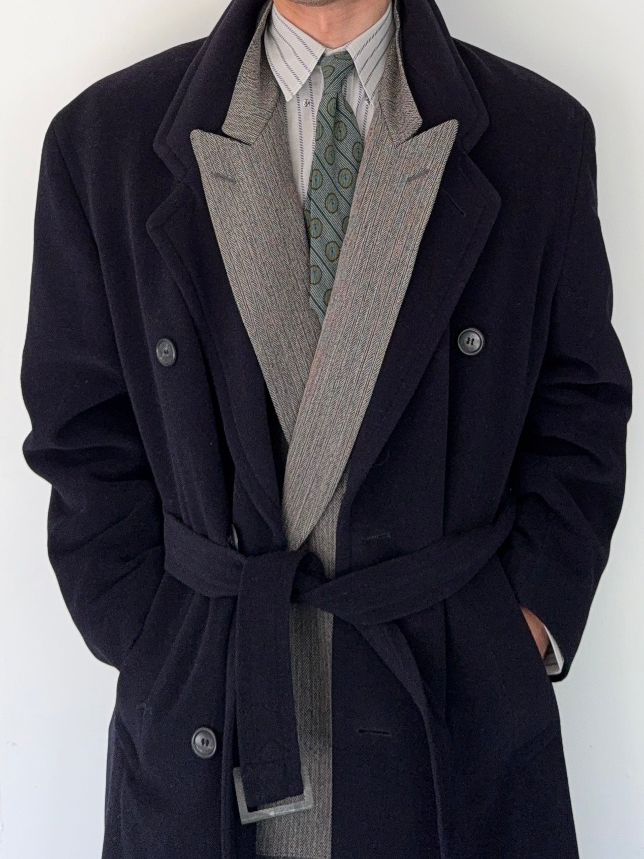 Hugo Boss 1980s 'Continental' Double-Breasted Wool Belted Coat