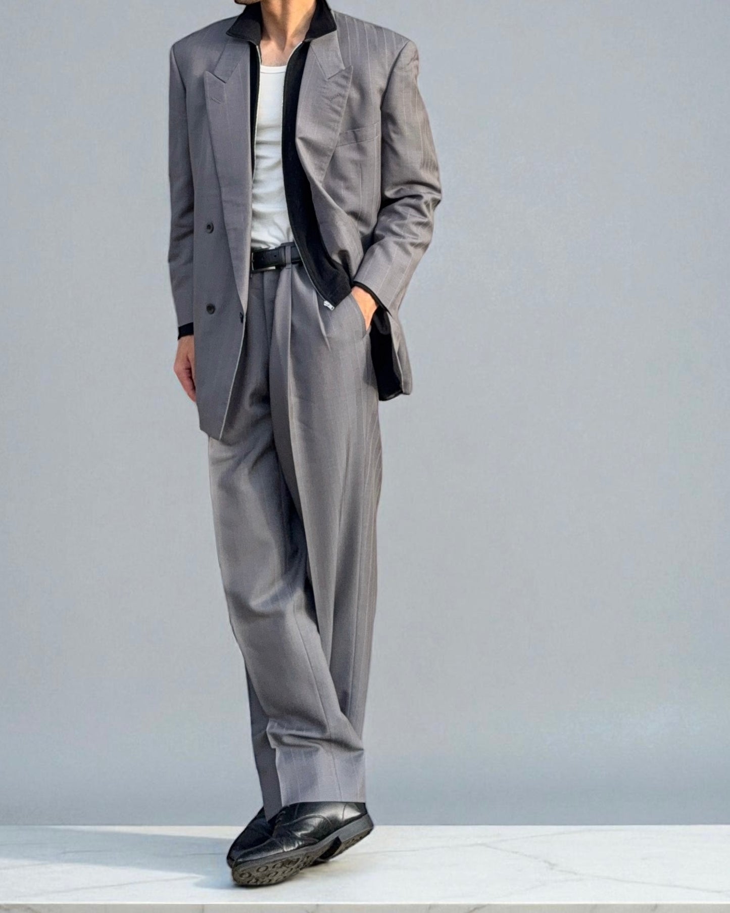 Yves Saint Laurent 1990s Double-Breasted Pleated Wool Suit - Size L Jacket / 34" Waist