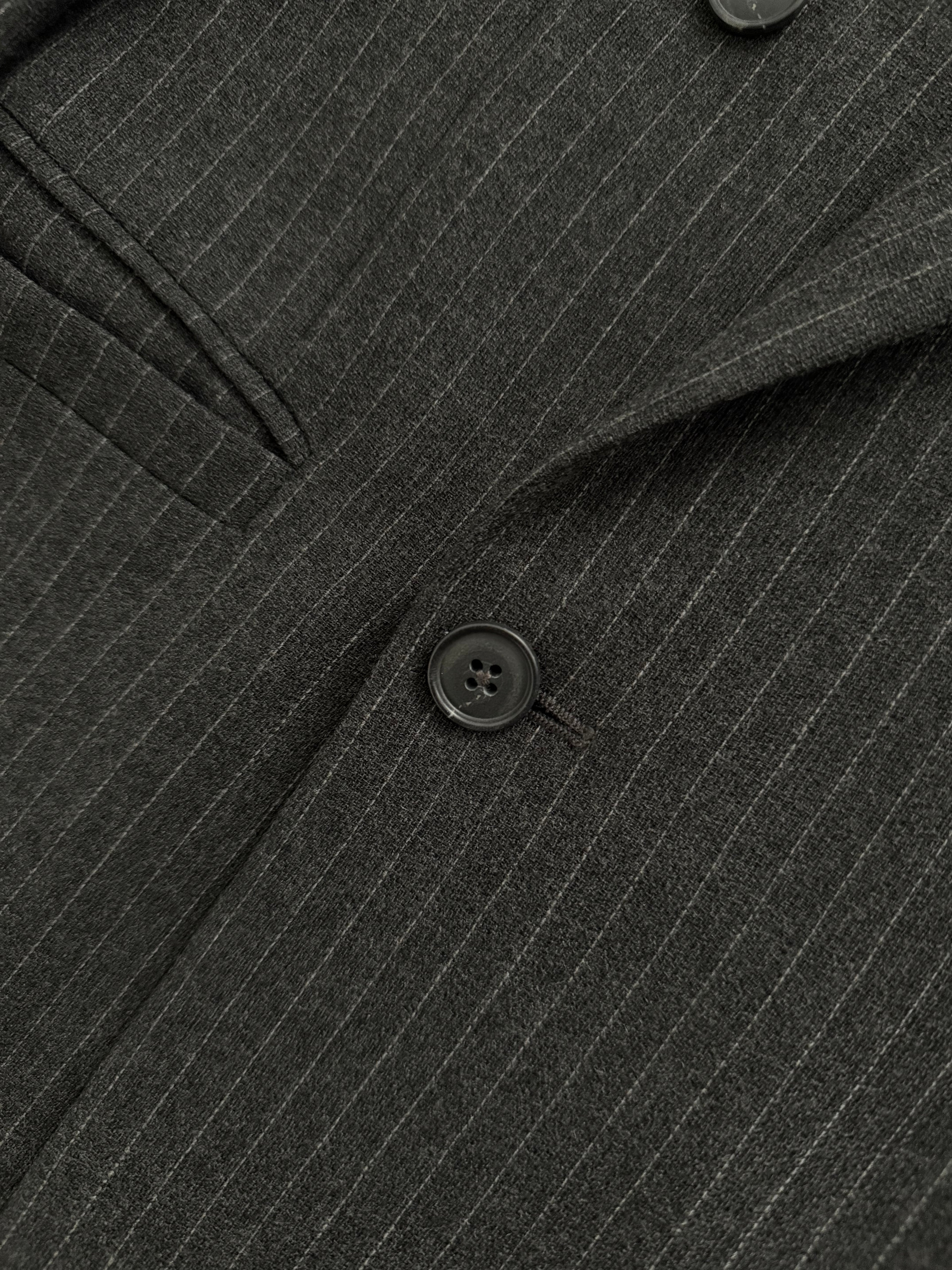 Versace 1980s Notch Lapel Double Breasted Pleated Wool Pinstriped Suit Grey - Size M Jacket / 32" Waist