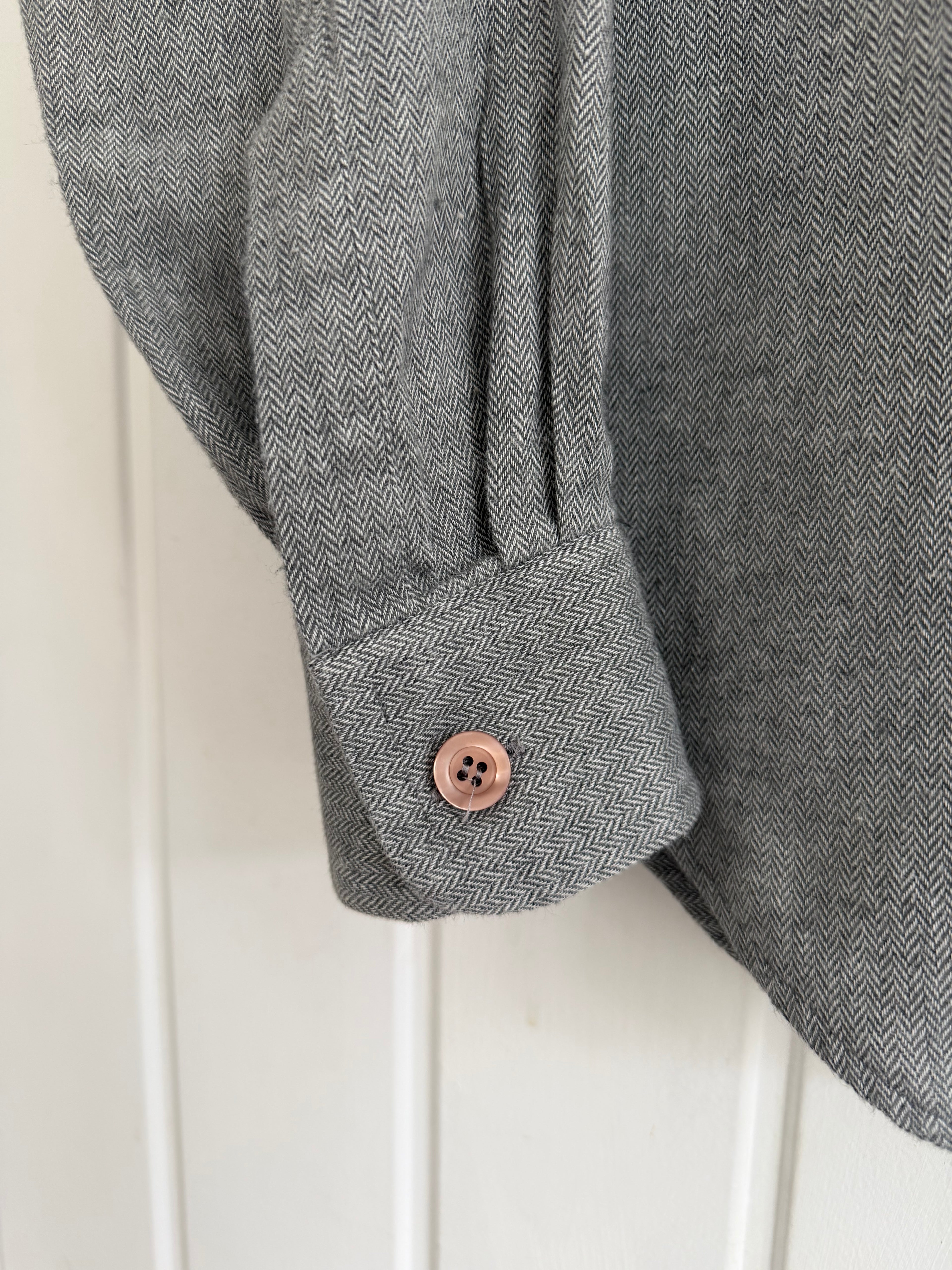 Emporio Armani 1990s Oversized Button Herringbone Cotton Viscose Shirt Grey - Size S