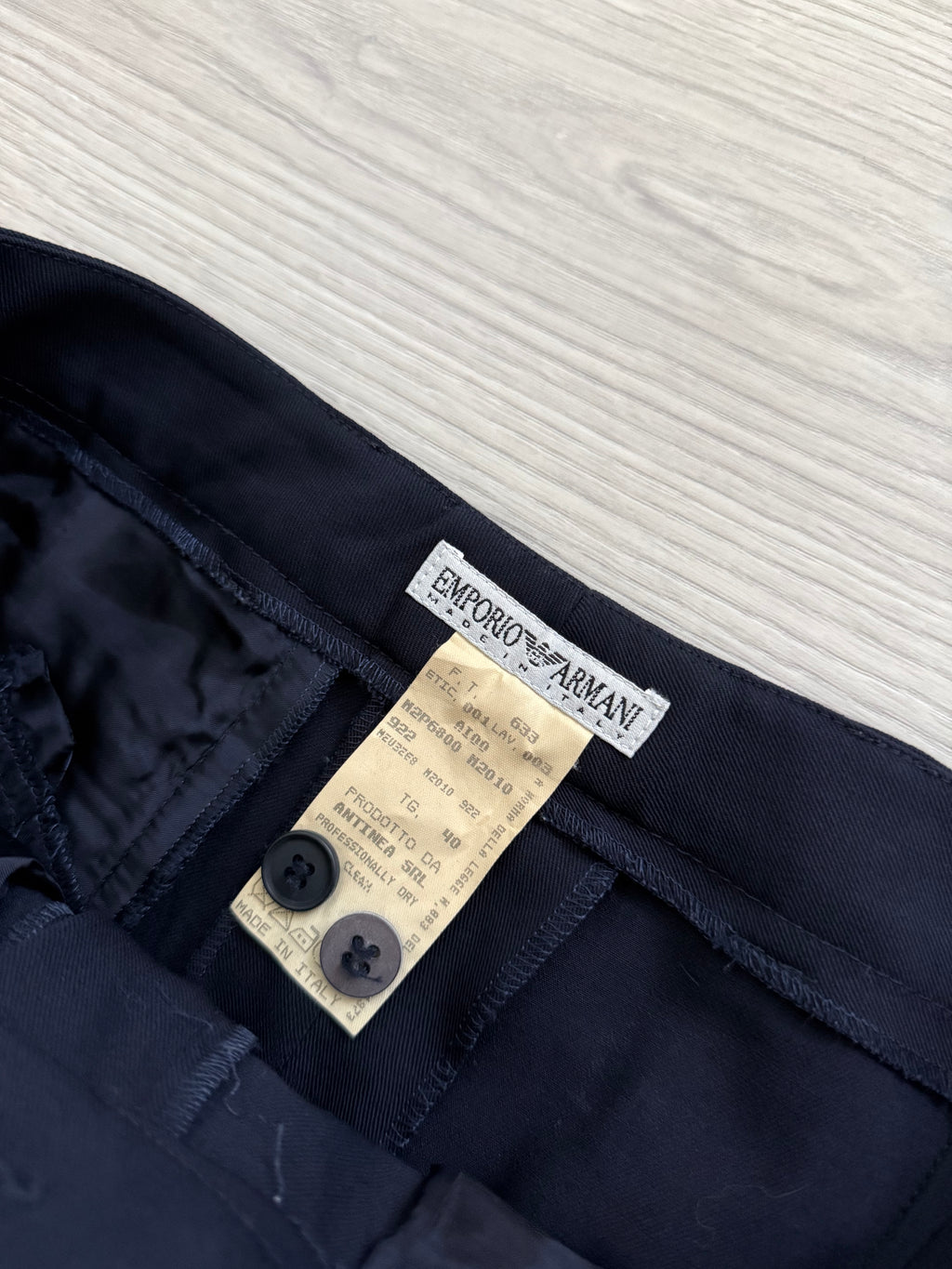 Emporio Armani AW1992 Womens Draped Wool Navy Suit - Size M Jacket / 28" Waist