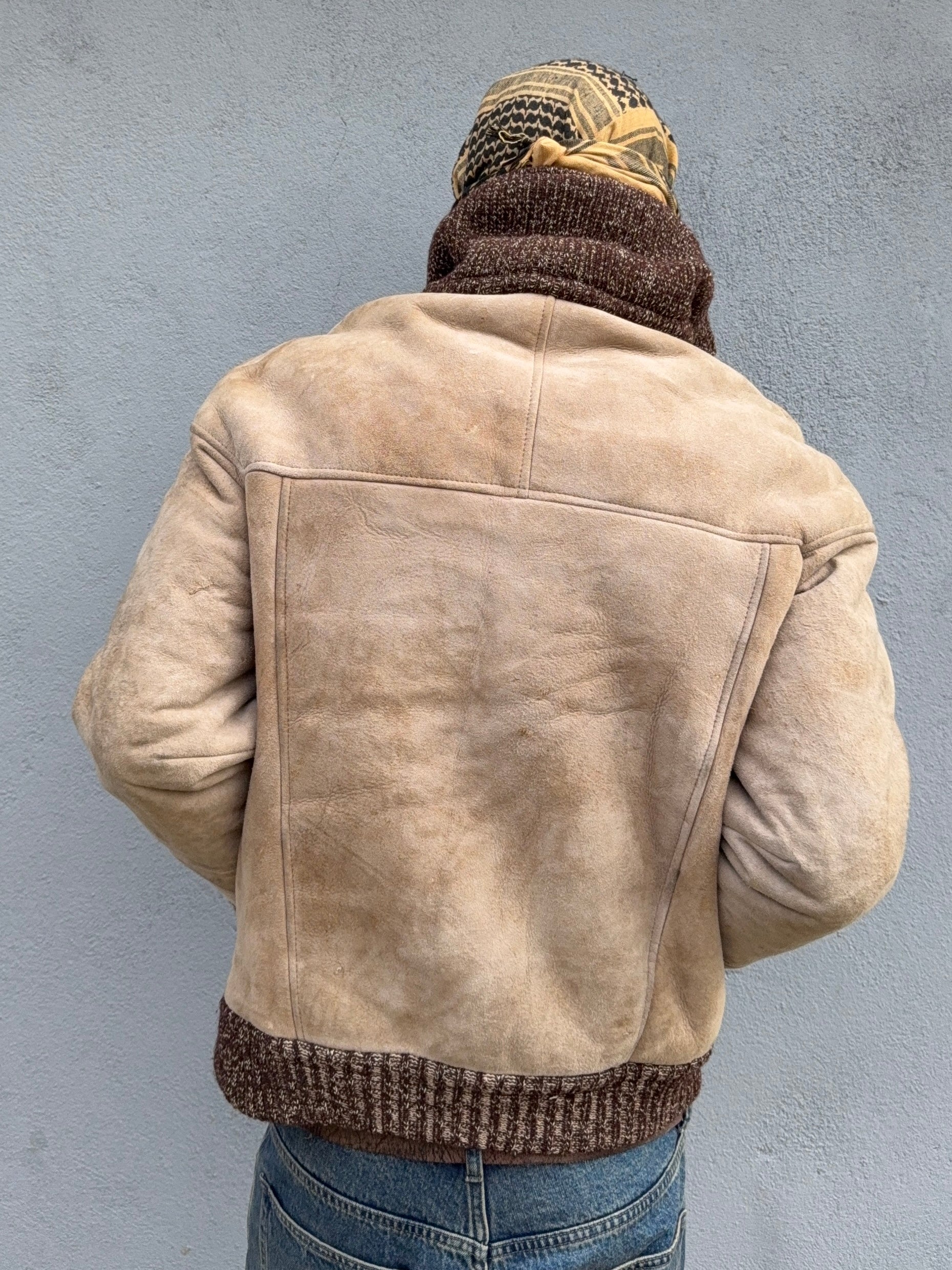 Vintage Shearling Leather Aviator Flight Bomber Jacket - Size M