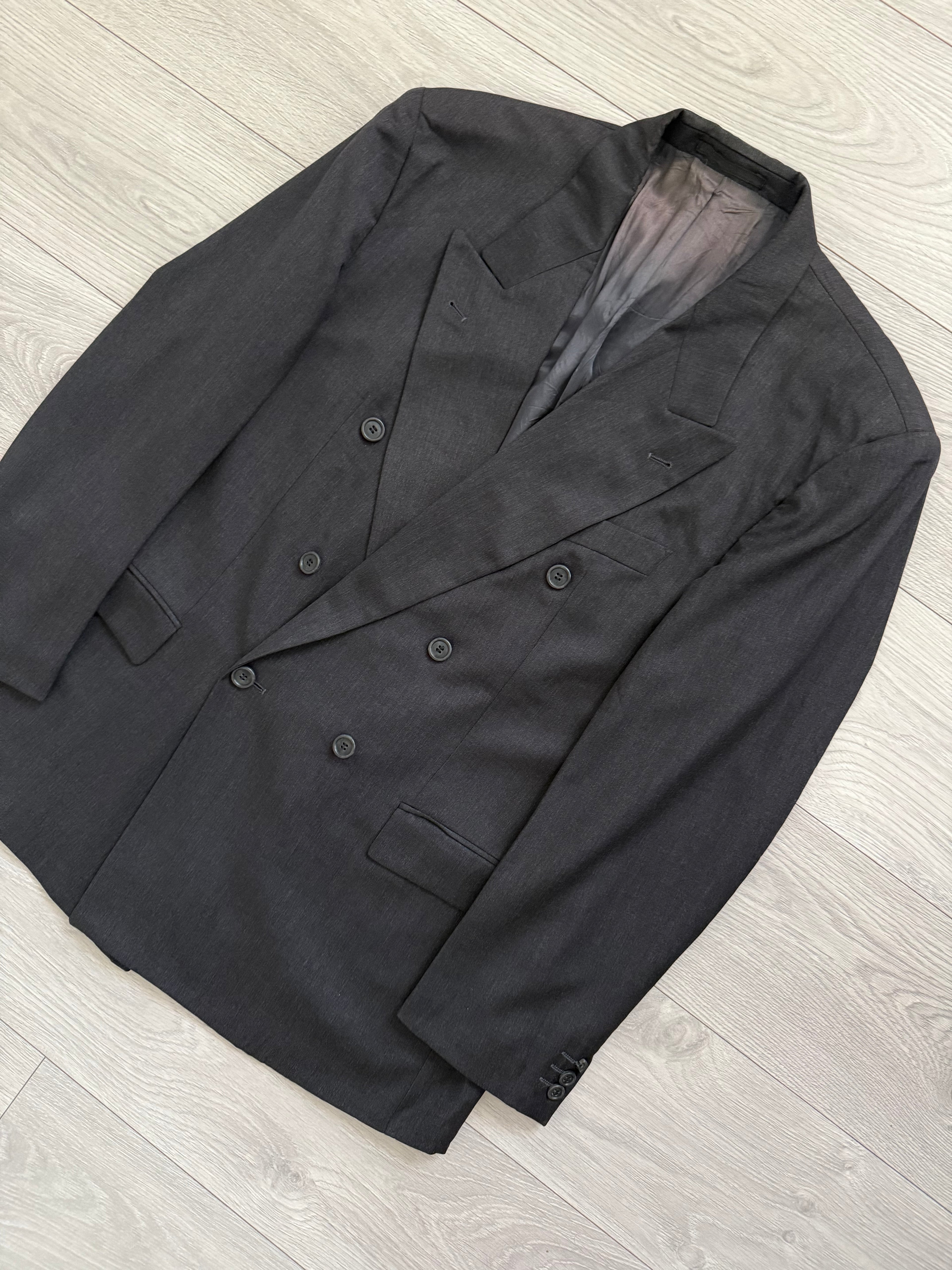 Hugo Boss 1980s 'Mitford' Grey Peaked Lapel Double Breasted Wool Sports Jacket Blazer - Size XL