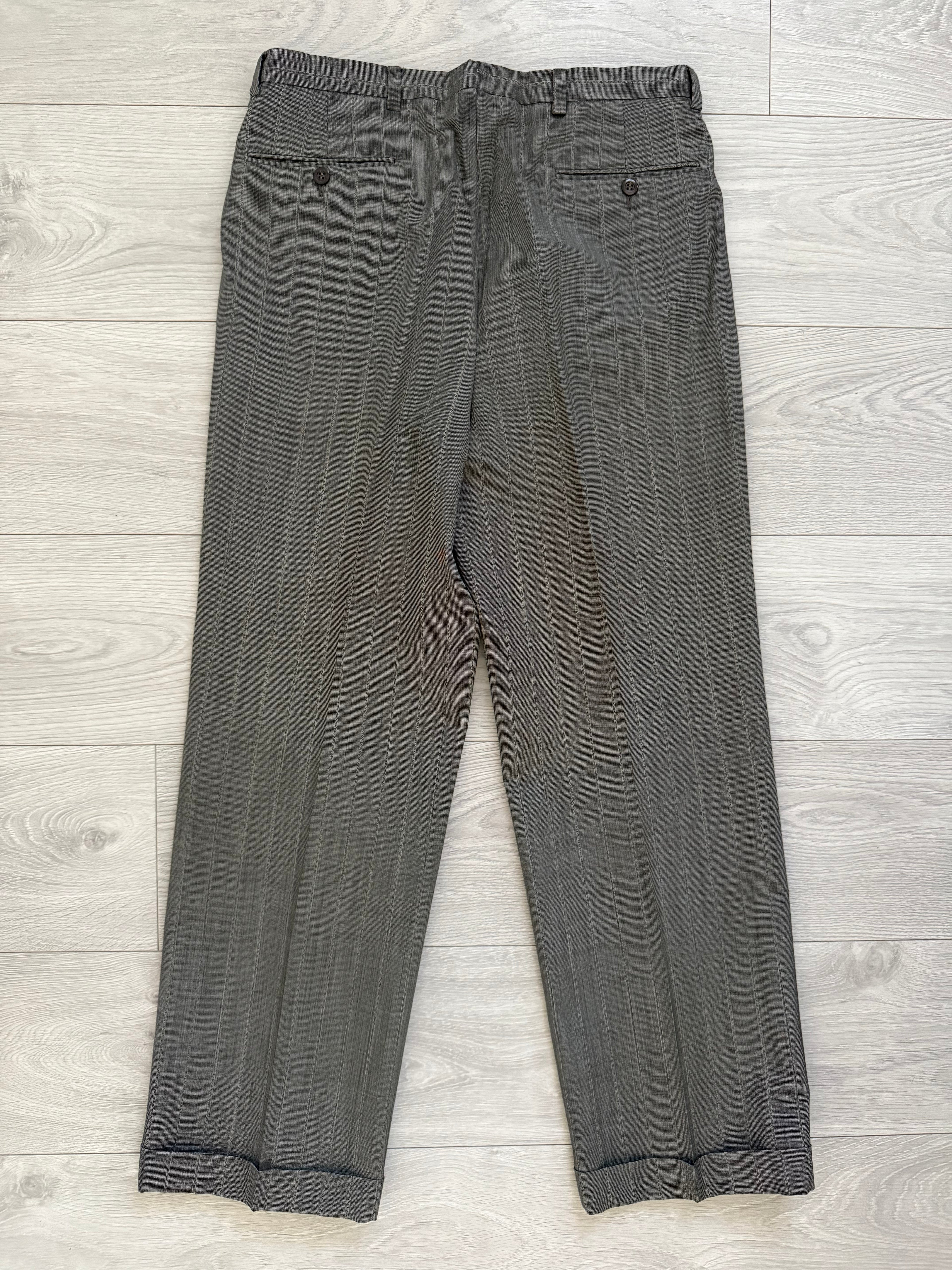 Giorgio Armani Mani 1980s 2B Textured Wool Grey Pleated Suit - Size M Jacket / 32" Waist