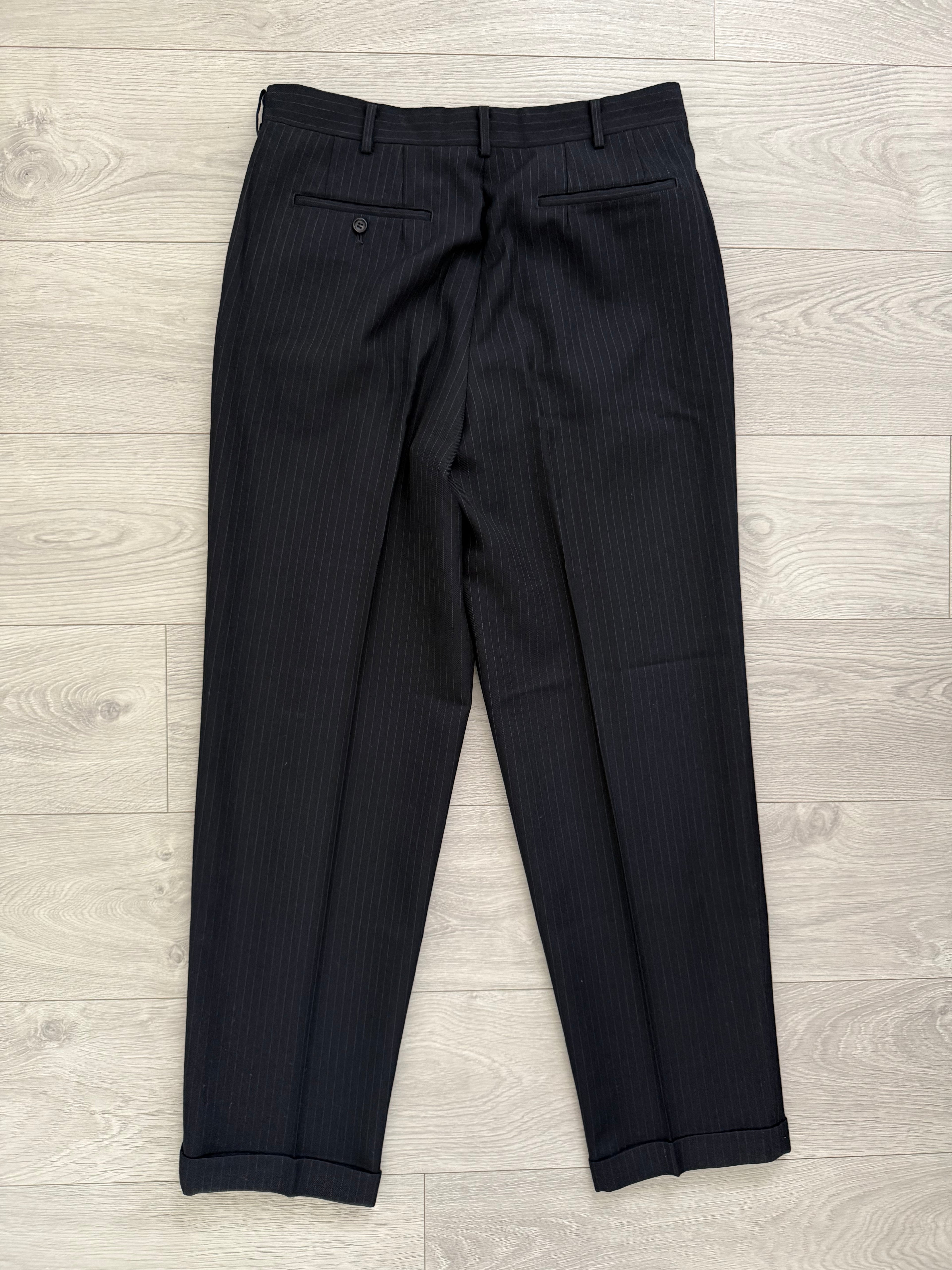 Comme Des Garcons Homme Deux 1998 Double-Pleat High Waisted Wool Silk Pinstriped Pants - Size 34" Waist